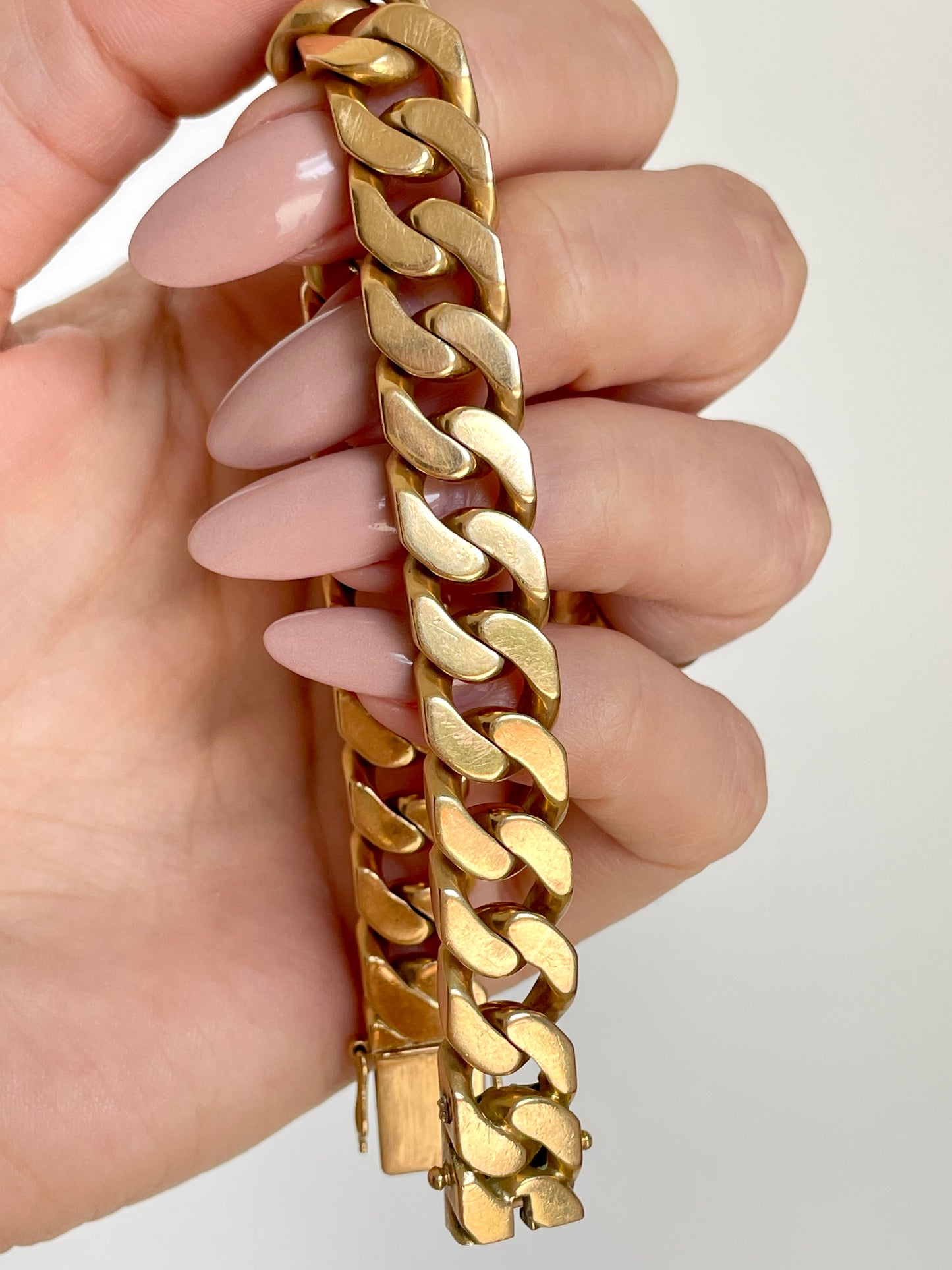 Vintage French yellow 18K solid curb bracelet, 7.5 inch and sizable