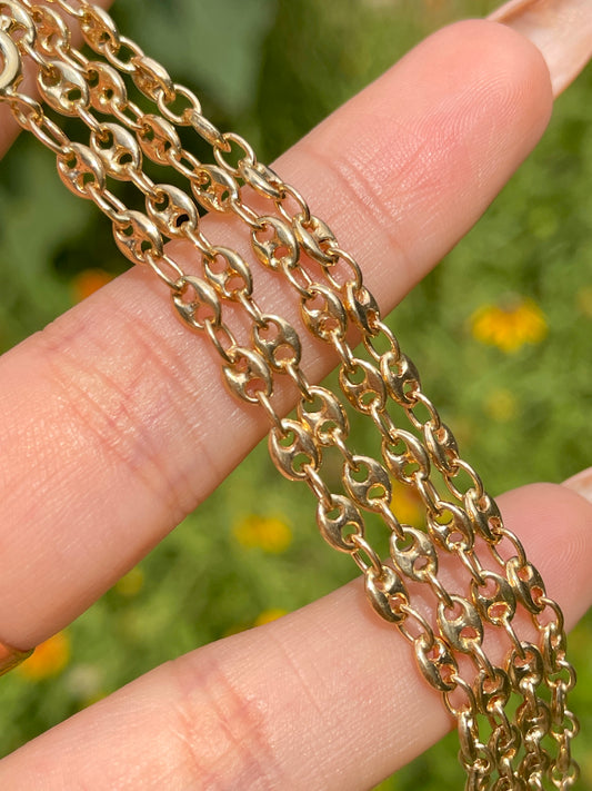 Vintage yellow 14K solid mariner link chain, 30 inch adjusts to any length