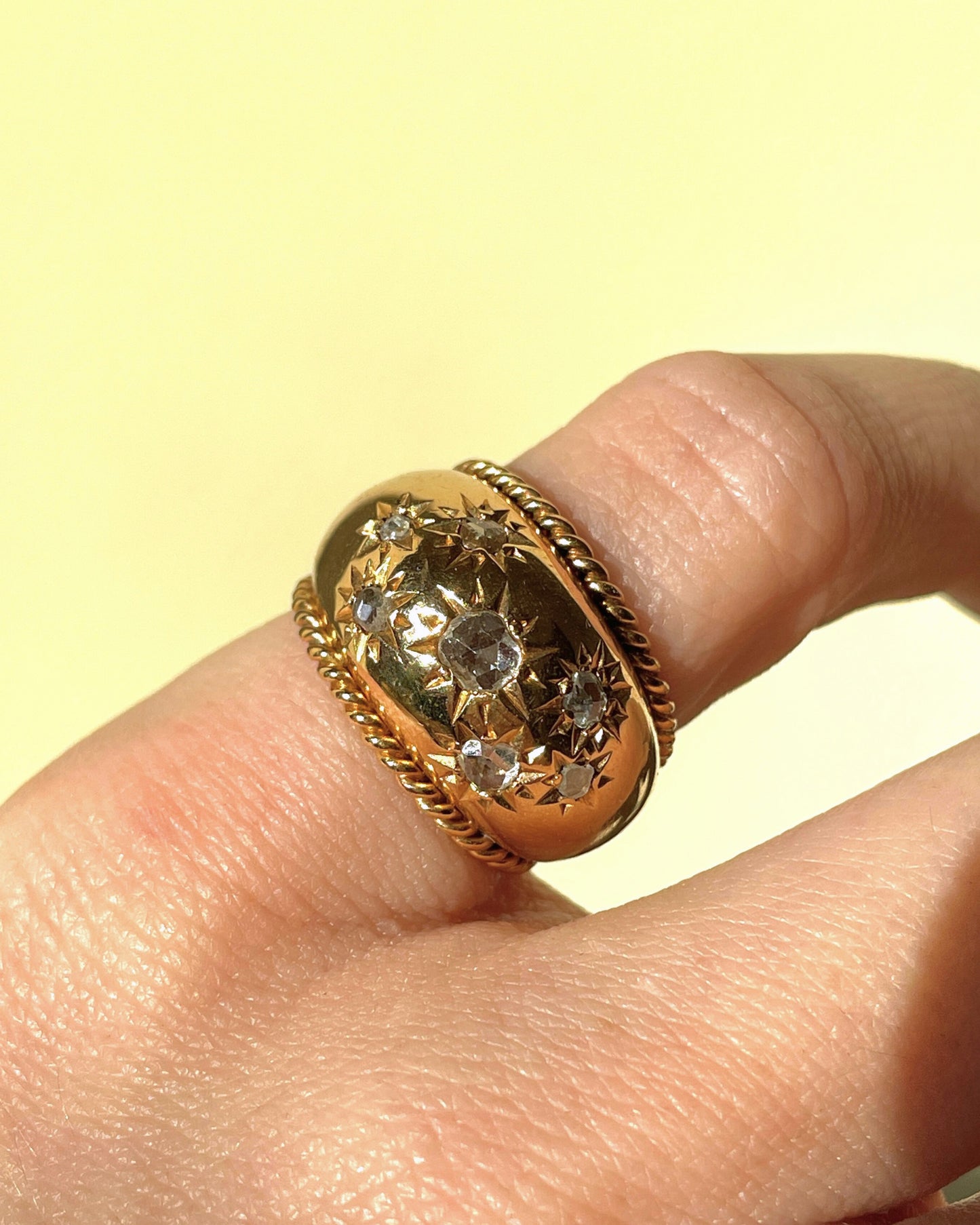 Antique French rosy yellow 18K approx .4 ctw star set rose cut diamond ring, size 4.25