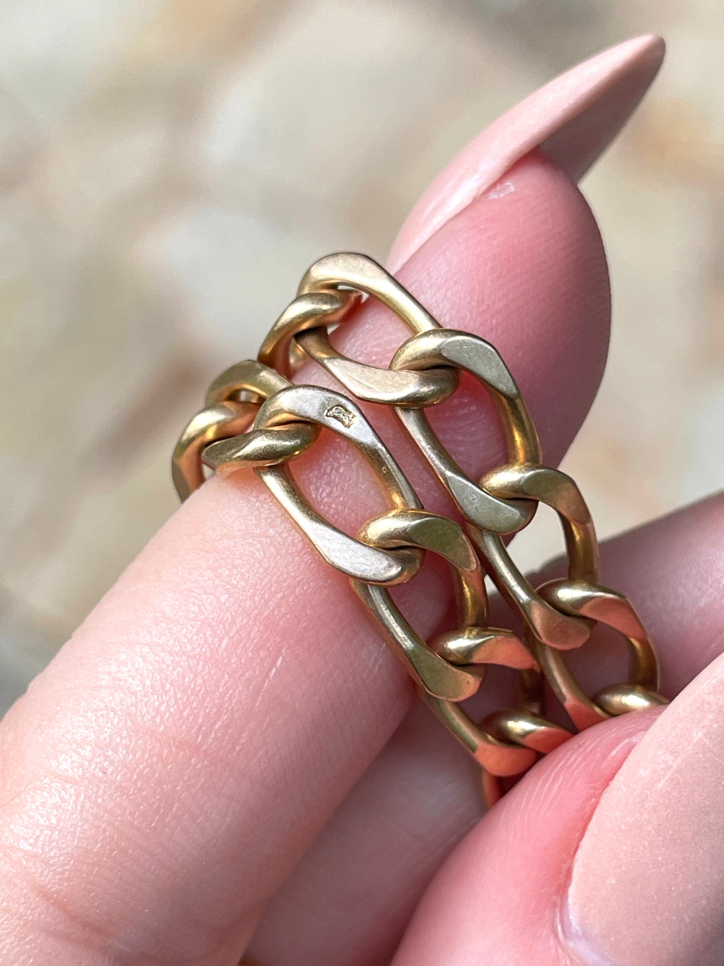 Vintage French yellow 18K gold oval link curb chain likely Rolling et Cie, 37 inch