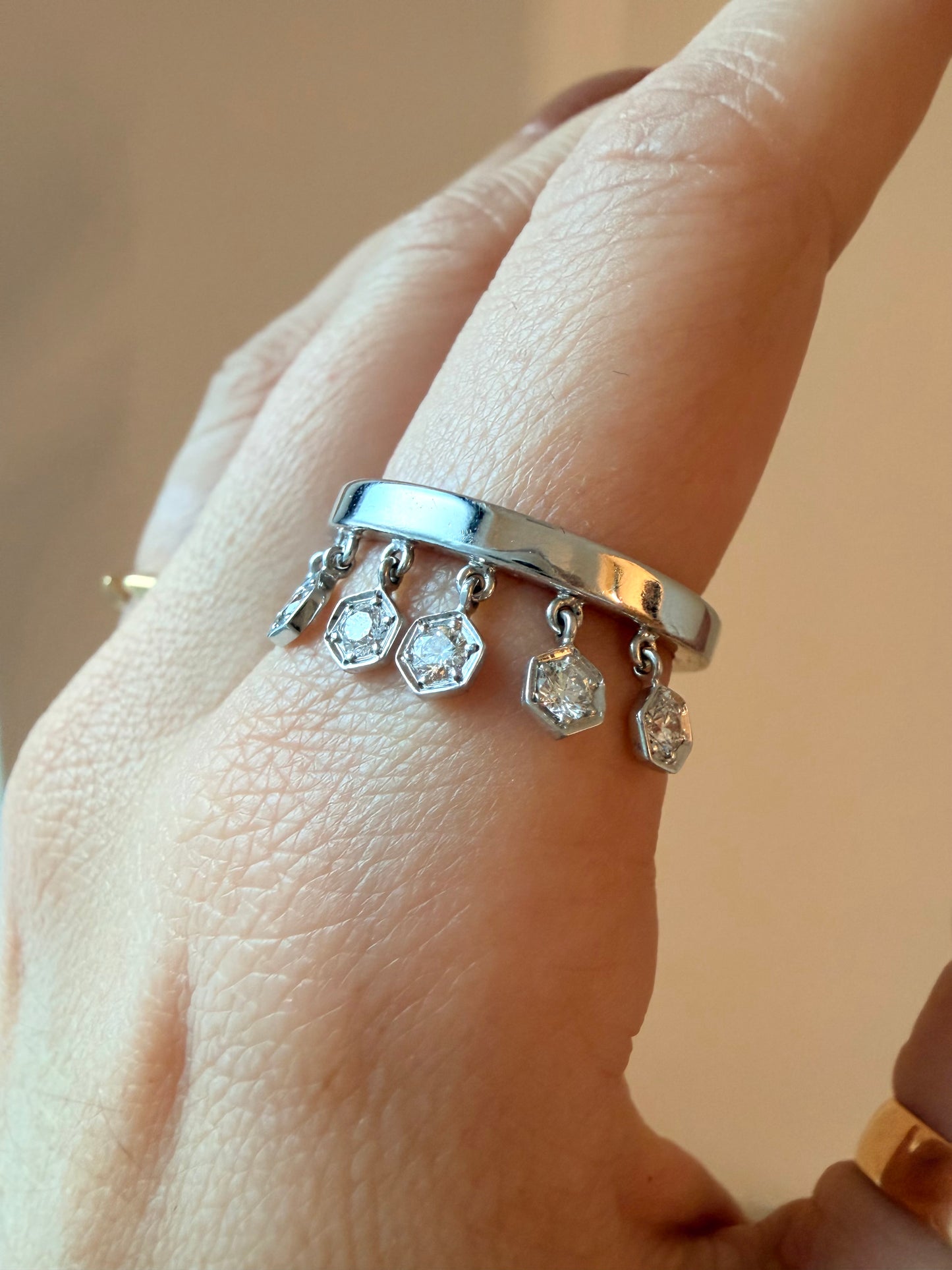 Vintage white 18K gold Piaget designer .35 ctw diamond charm ring, size 7.75