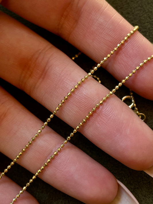 Vintage yellow 14K faceted mini ball link chain, 22 inch