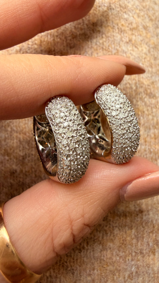 Yellow and white 14K reversible approx 1.2 ctw diamond huggie hoop earrings