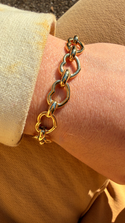 Yellow 18K Aaron Basha heart link charm bracelet, 7.25 inch