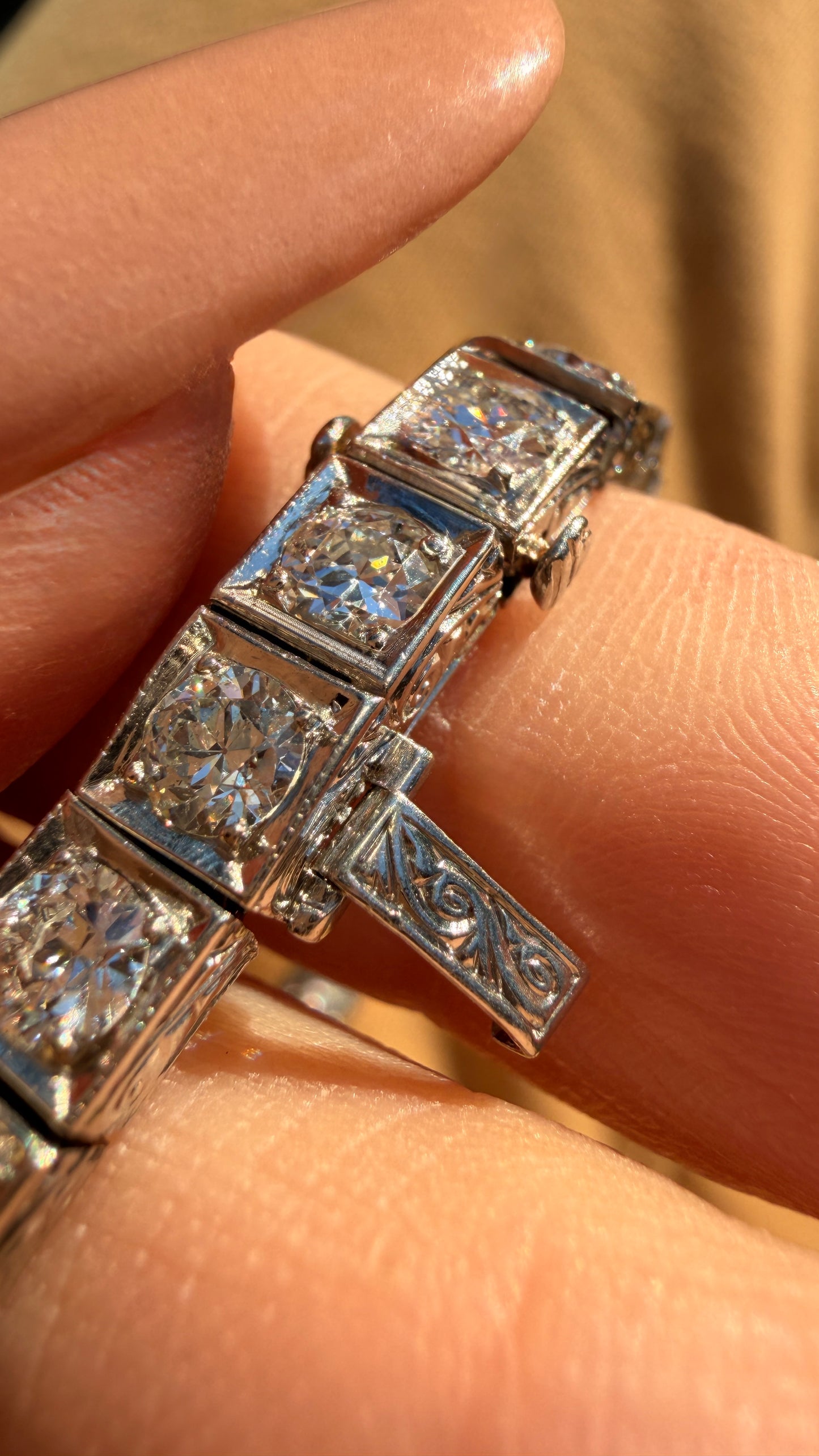 Antique Platinum approx 6ctw Old Mine Cut Diamond and European Cut Diamond Line bracelet, 6.5 inch