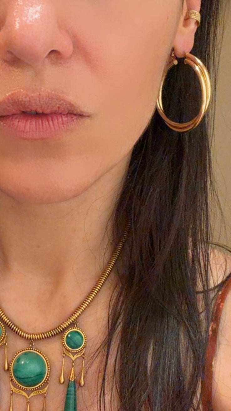 Vintage yellow 14K double hoop earrings