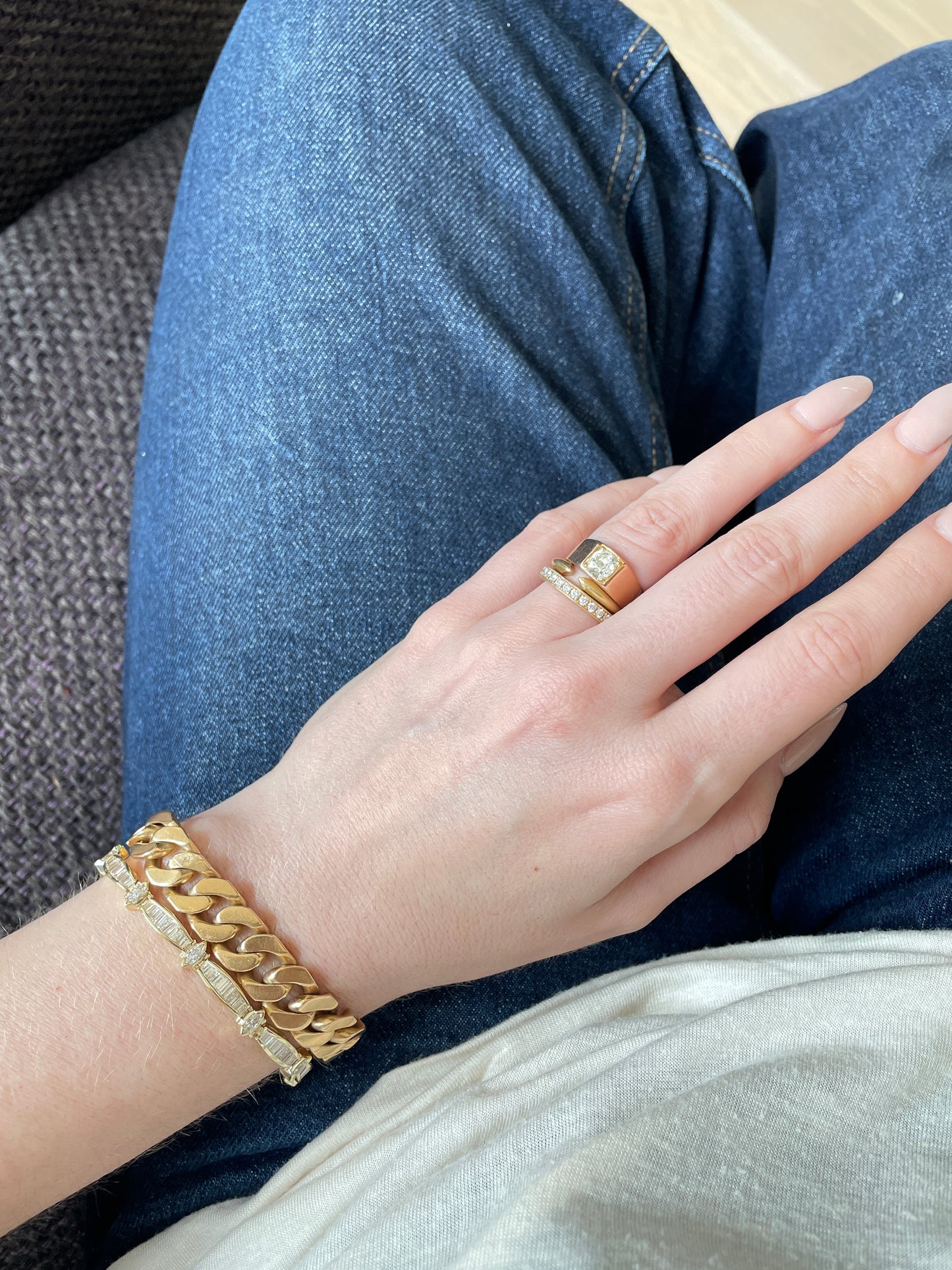 Vintage French yellow 18K solid curb bracelet, 7.5 inch and sizable