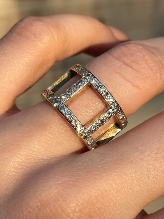 Vintage yellow 14K approx .95 ctw open square windows eternity ring, size 6