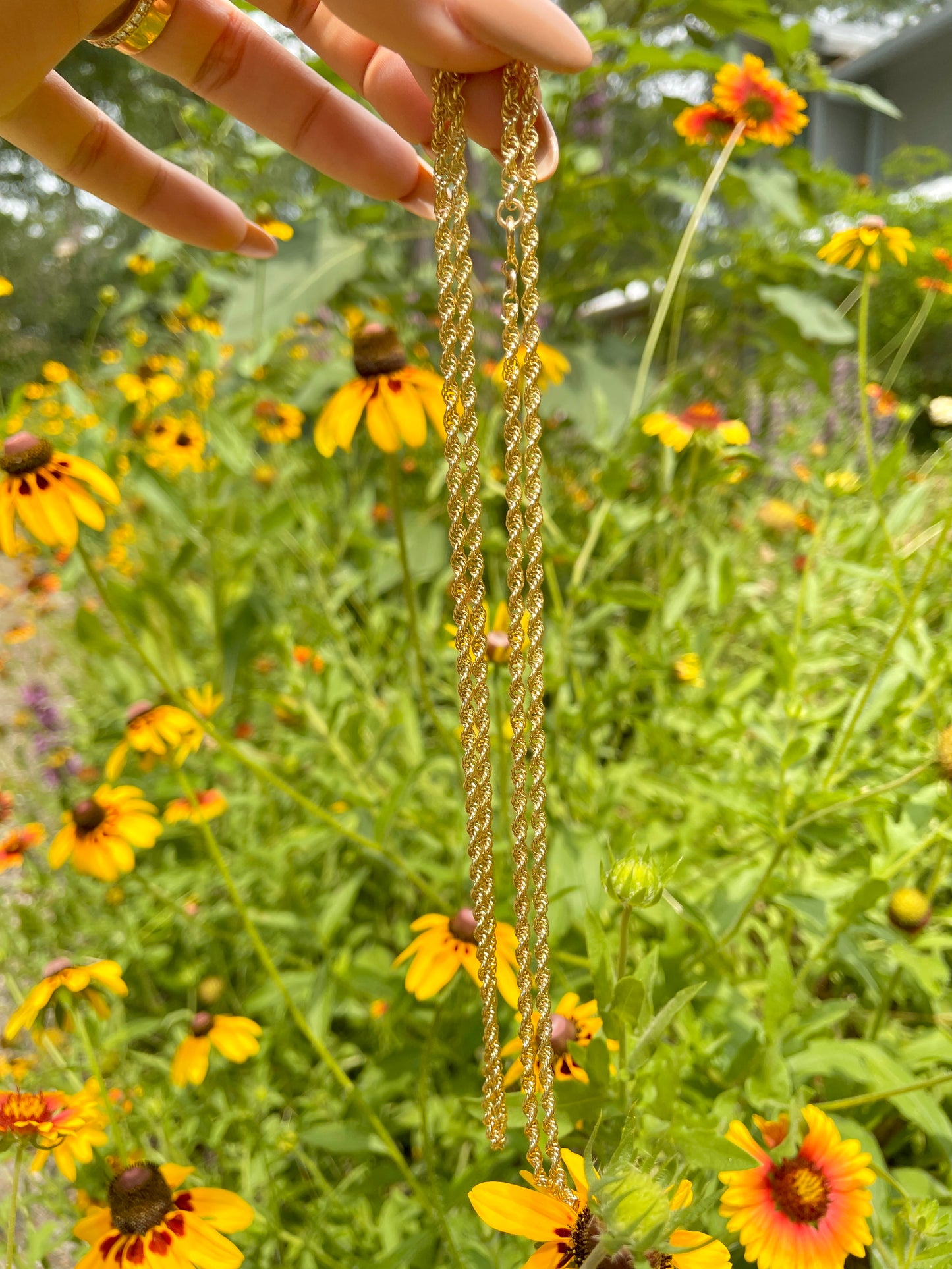 Vintage yellow 14K gold open twist link chain, 31.75 inch