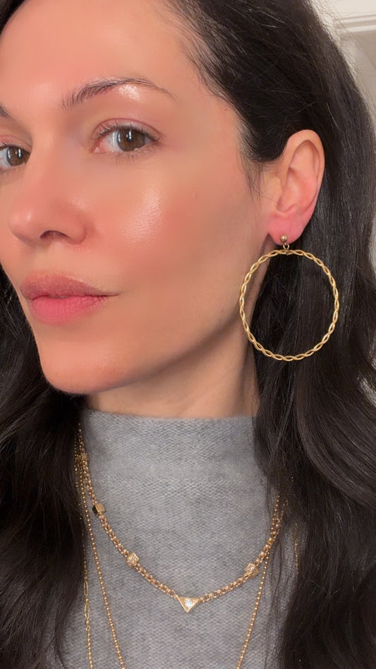 Vintage yellow 14K large twist circle dangle post earrings