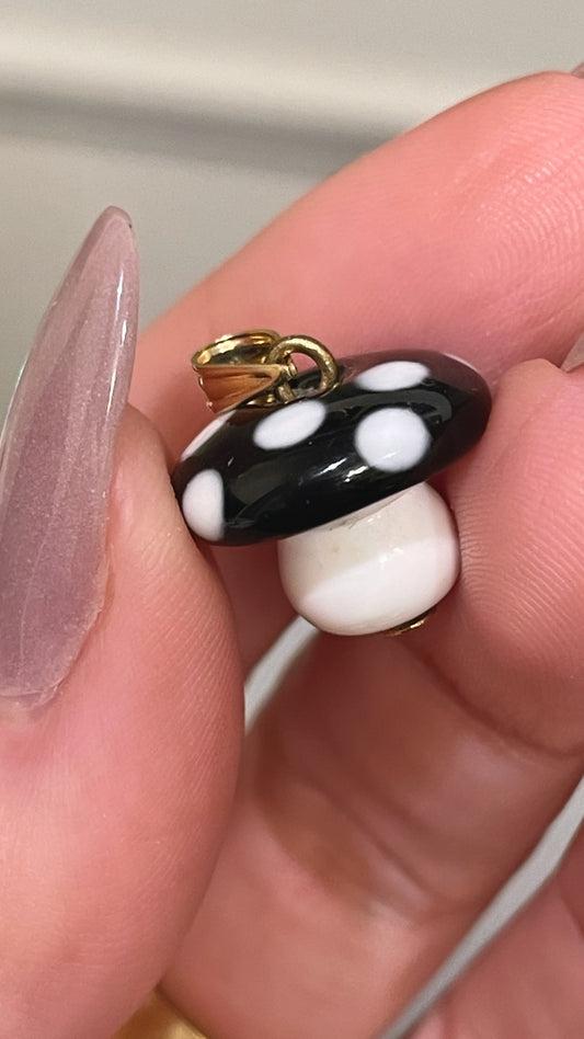 Estate yellow 14K black and white ceramic mushroom charm