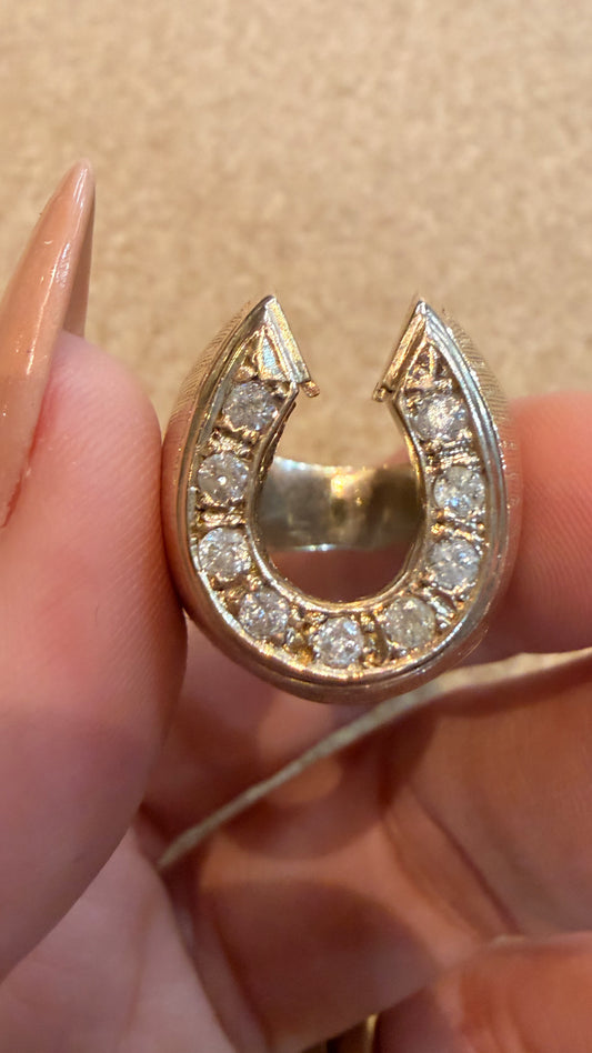 [PRIVATE] Vintage 14K approx .36ctw diamond horseshoe ring, size 6.5-6.75