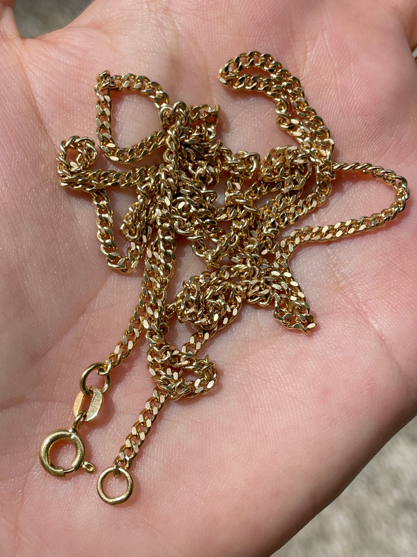 Vintage yellow 18K solid curb link chain, 28 and 1/8 inch