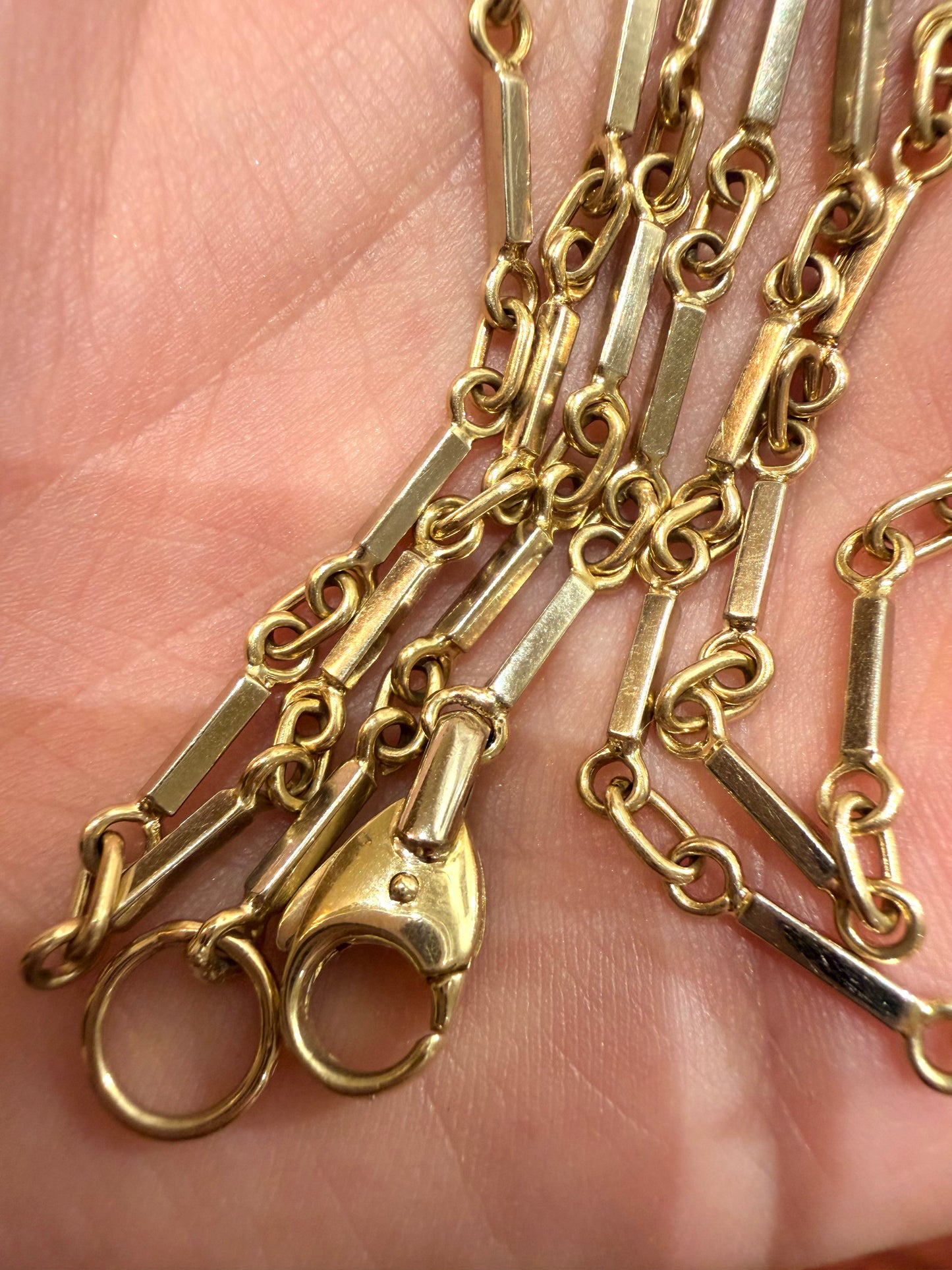 Vintage yellow and white 14K bar link chain, 24.5 inch