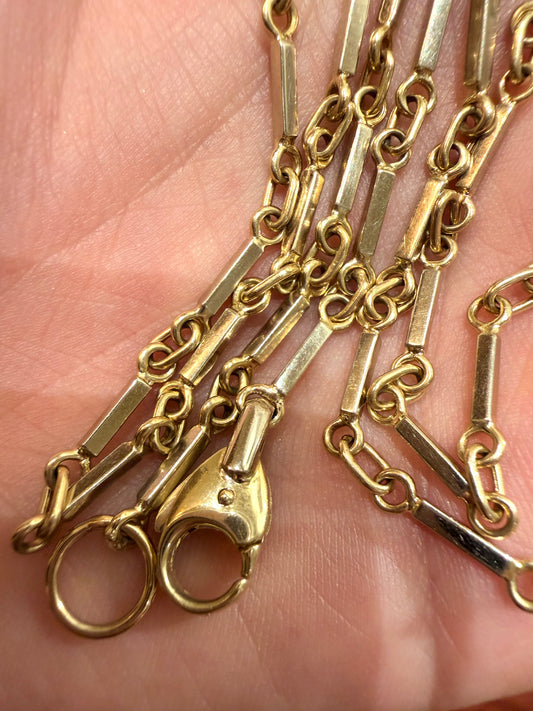 Vintage yellow and white 14K bar link chain, 24.5 inch