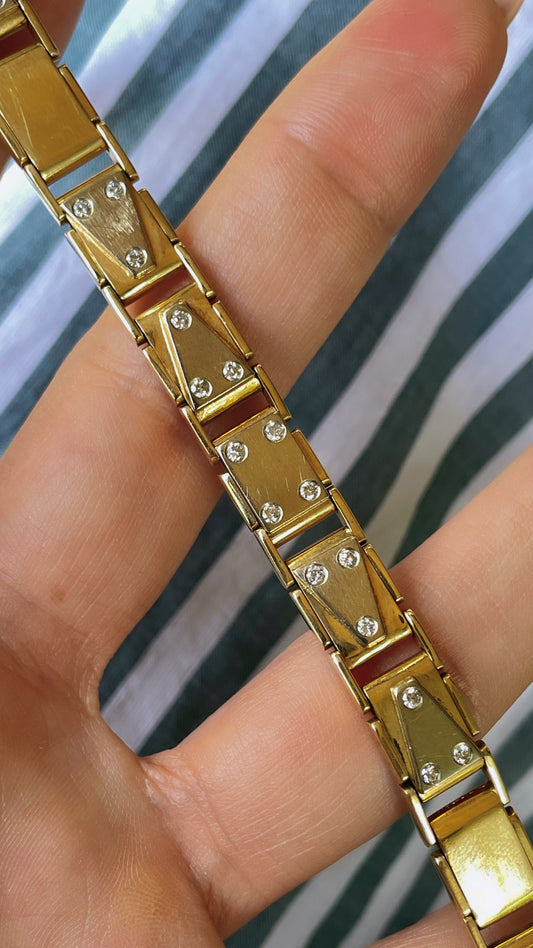 Vintage Yellow 14K approx .25 ctw diamond dominos link bracelet, 7 and 1/8 inch
