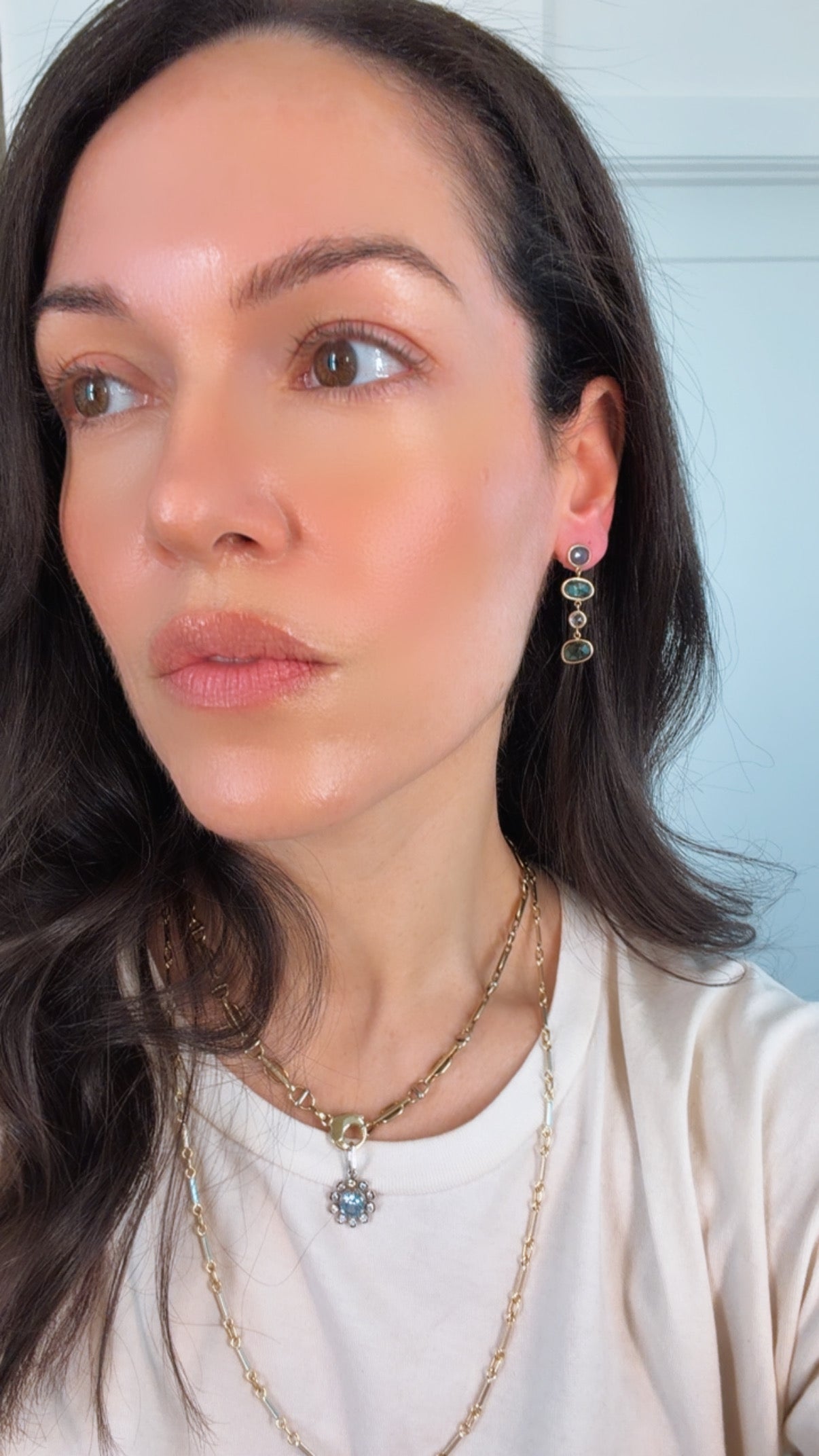 Vintage yellow 14K tourmaline and sapphire drop earrings