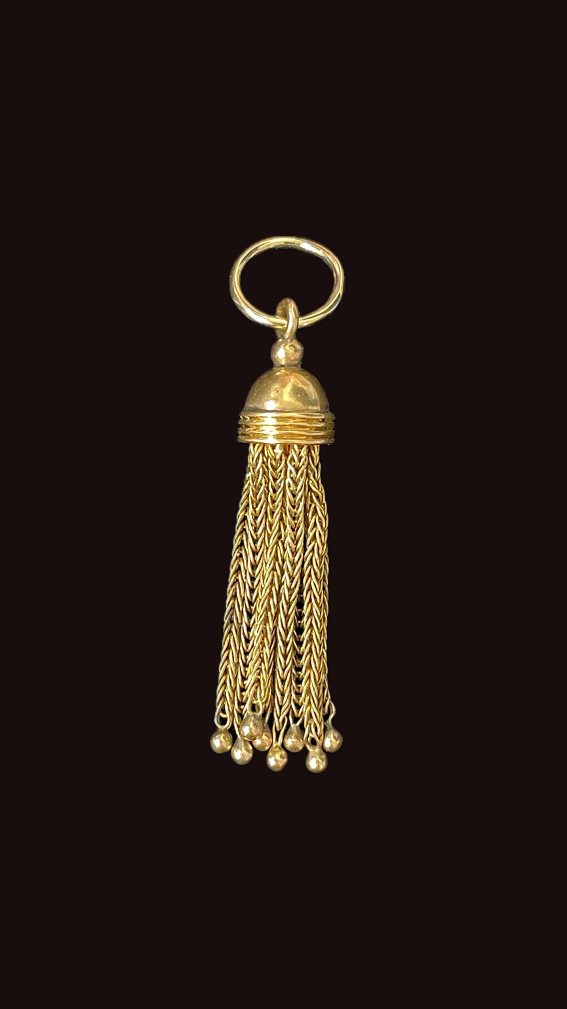 Antique yellow 14K tassel with bead ball ends pendant