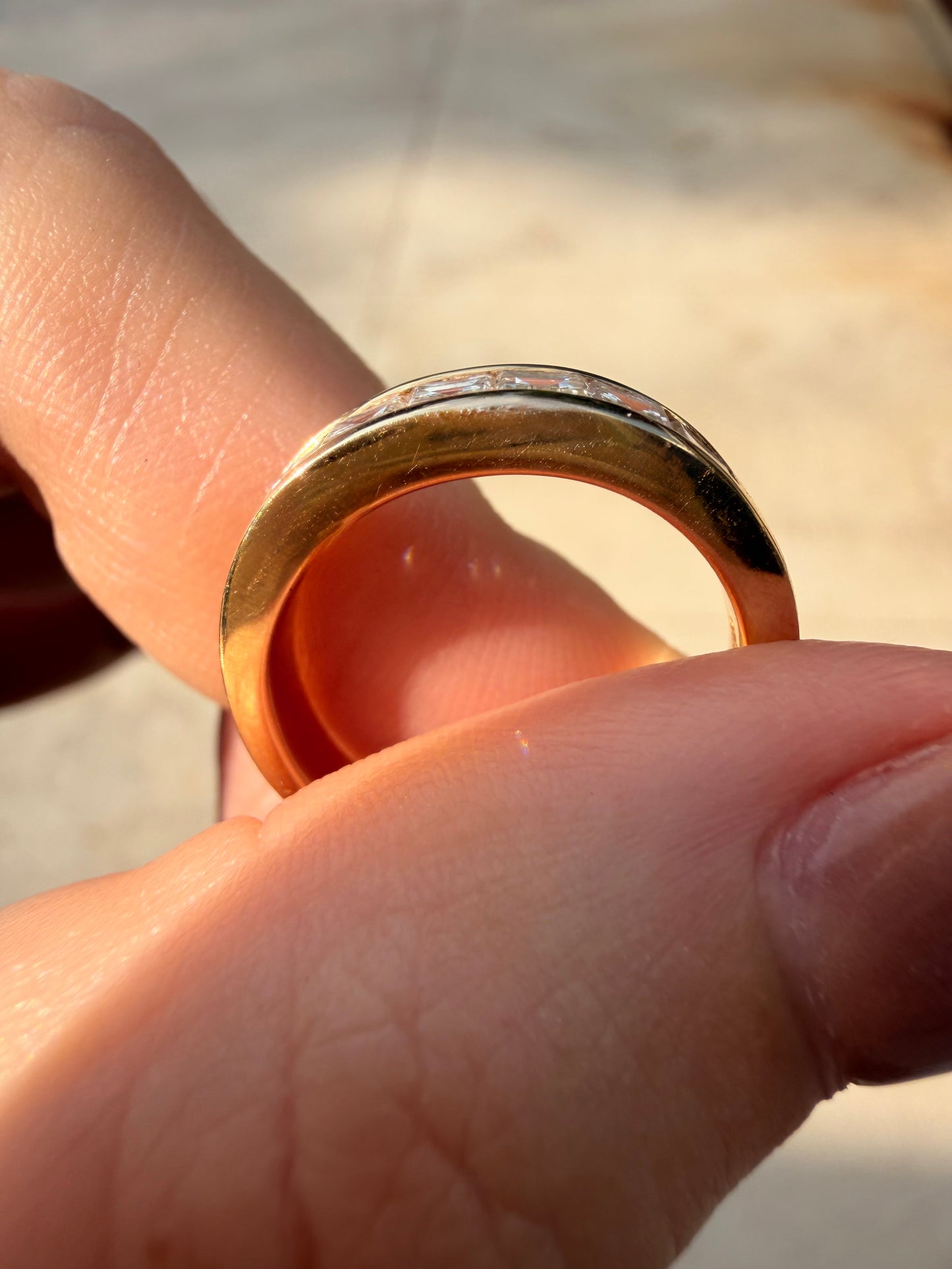 Vintage yellow 14K gold approx 1.05 ctw step cut diamond band, size 6.25