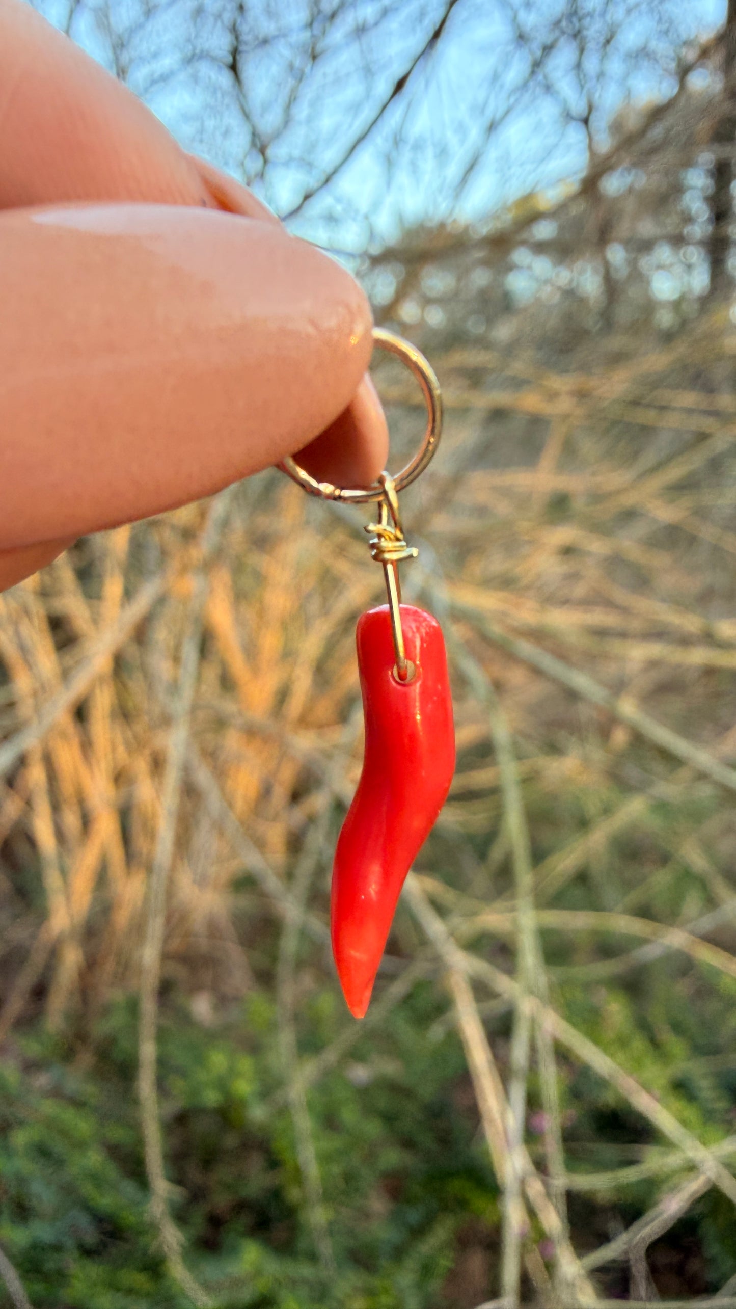 Vintage yellow 14K/18K red coral cornicello charm