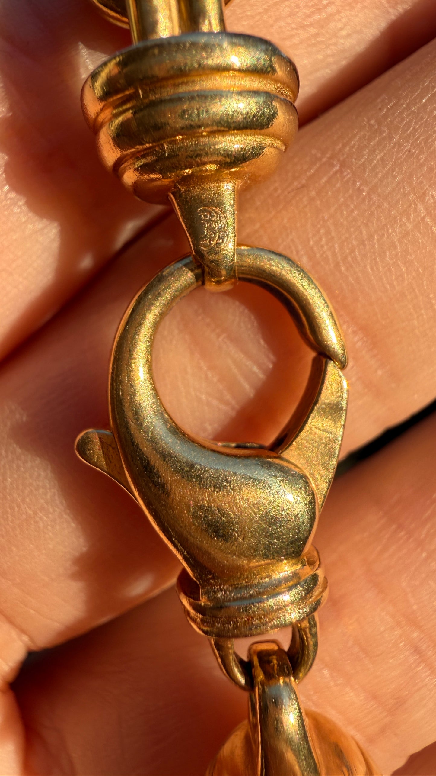 Vintage French yellow 18K round ribbed link bracelet, 7.25 inch fit