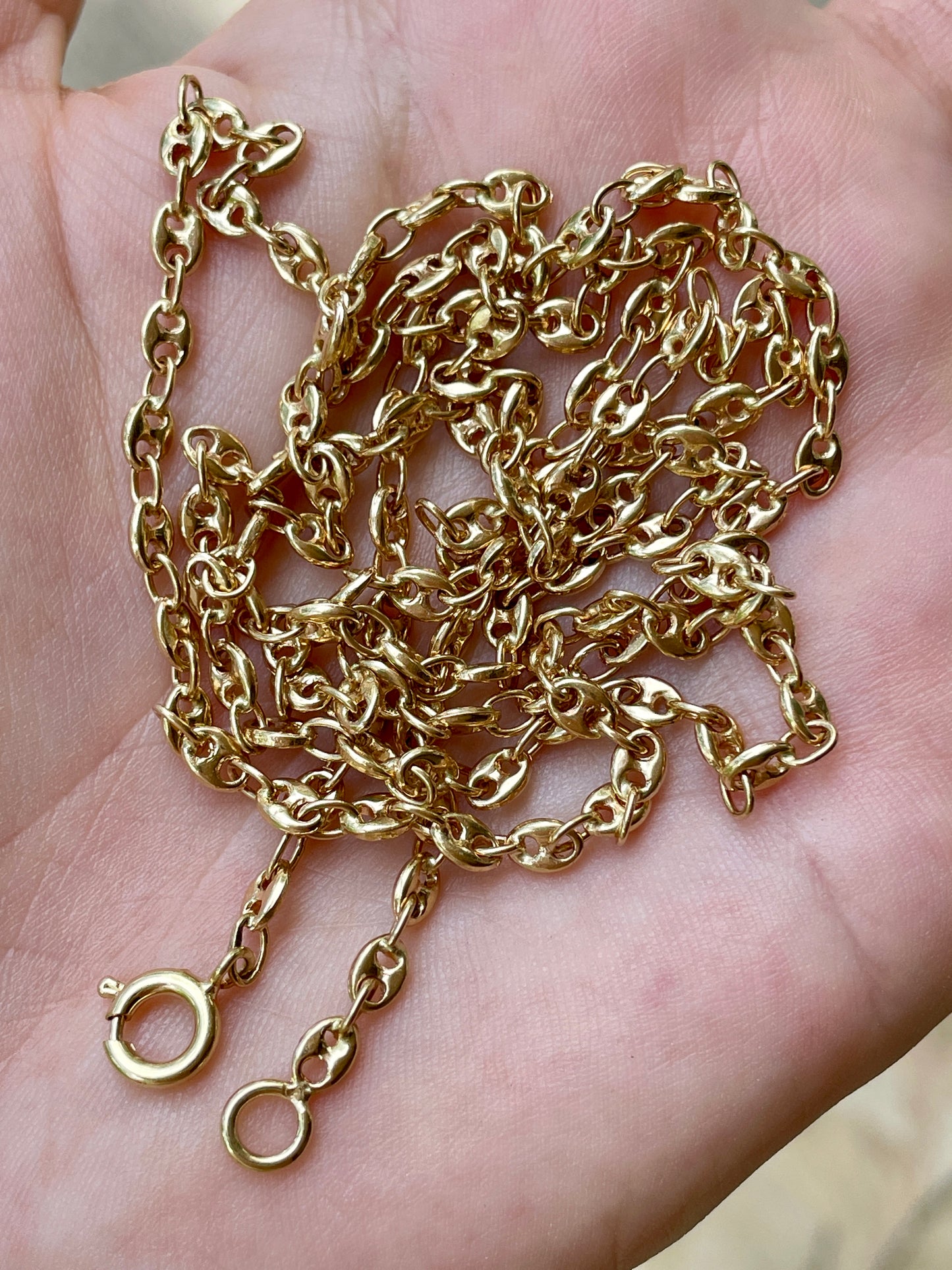 Vintage yellow 14K solid mariner link chain, 30 inch adjusts to any length