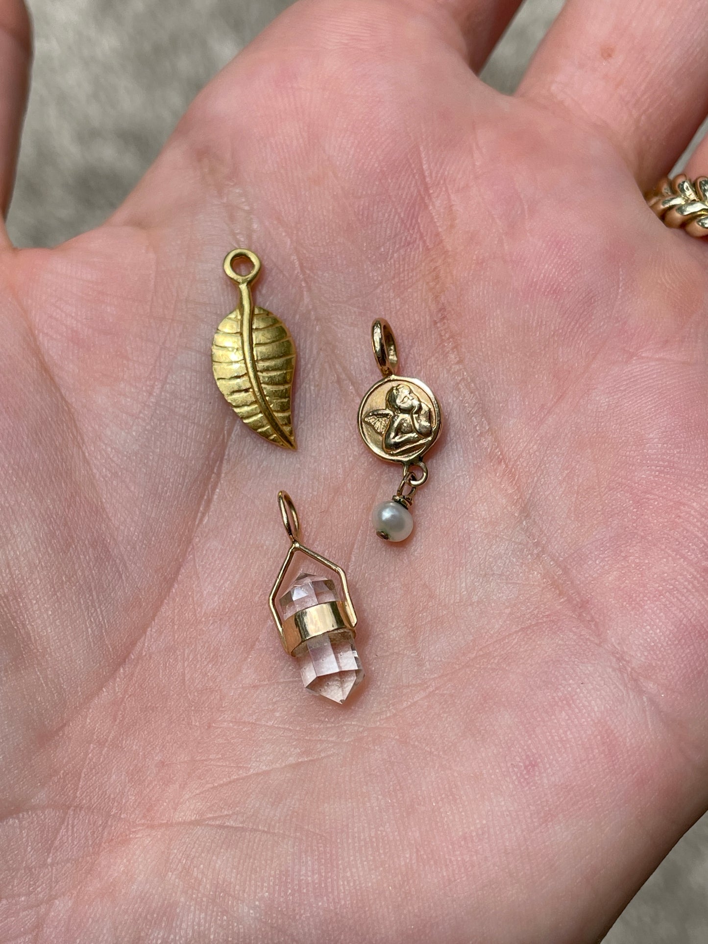 Vintage yellow 22K gold leaf charm