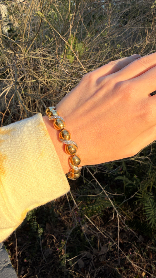 Vintage 18K Bubbly link with .84 ctw diamond twist bracelet, 7.5 inch