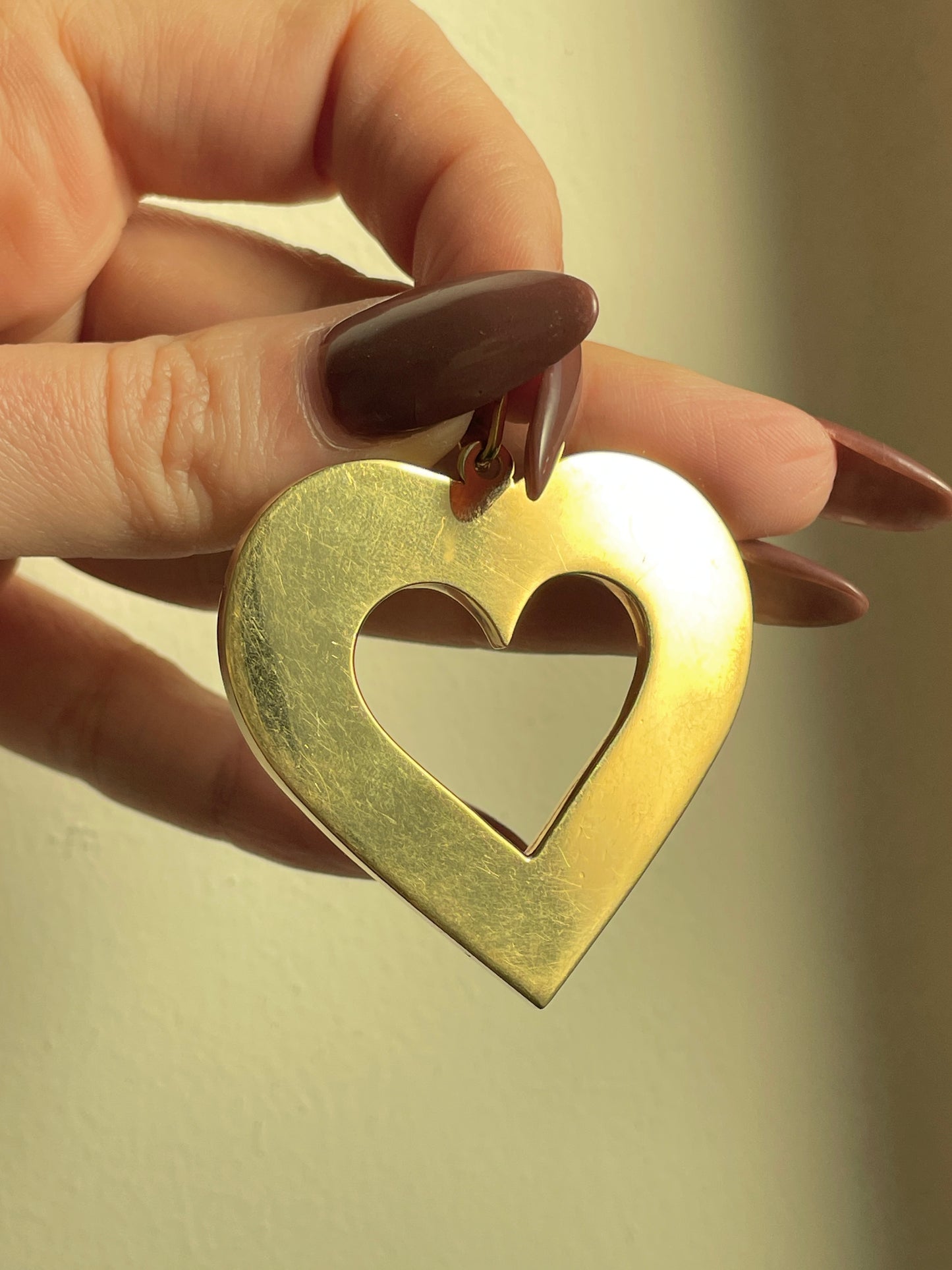 Vintage yellow 18K gold extra large open heart reversable statement pendant