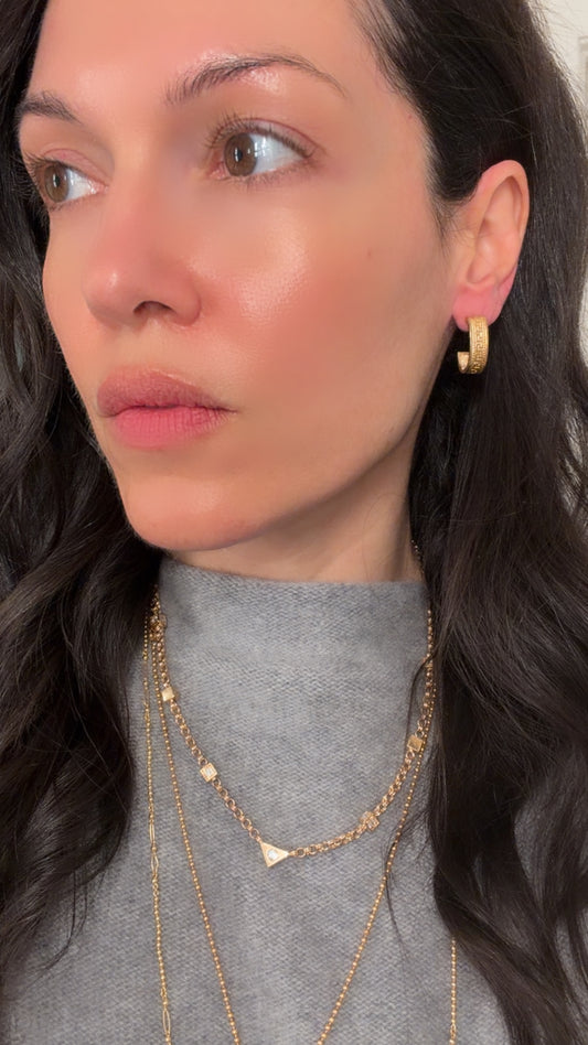 Vintage yellow 14K gold Greek key pattern hoop post earrings