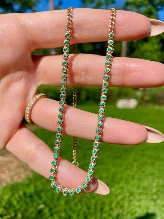 Original 3GOG yellow 14K gold approx 2 ctw emerald bubble watch chain necklace, 18 inch with shortening option