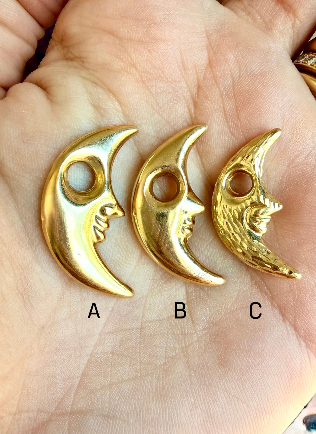 Vintage yellow 14K puffy moon pendant