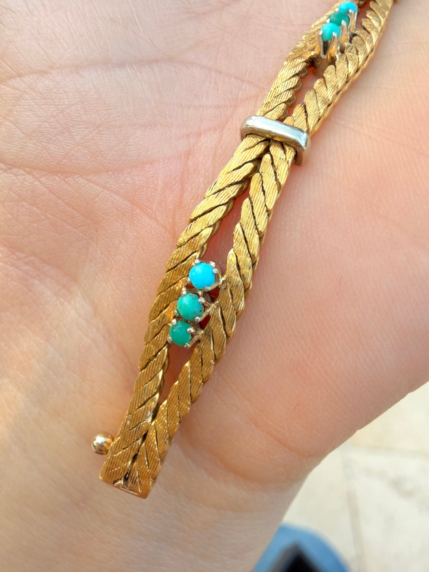 Vintage 18K turquoise bracelet by Cartier circa 1950s, 7.25 inch