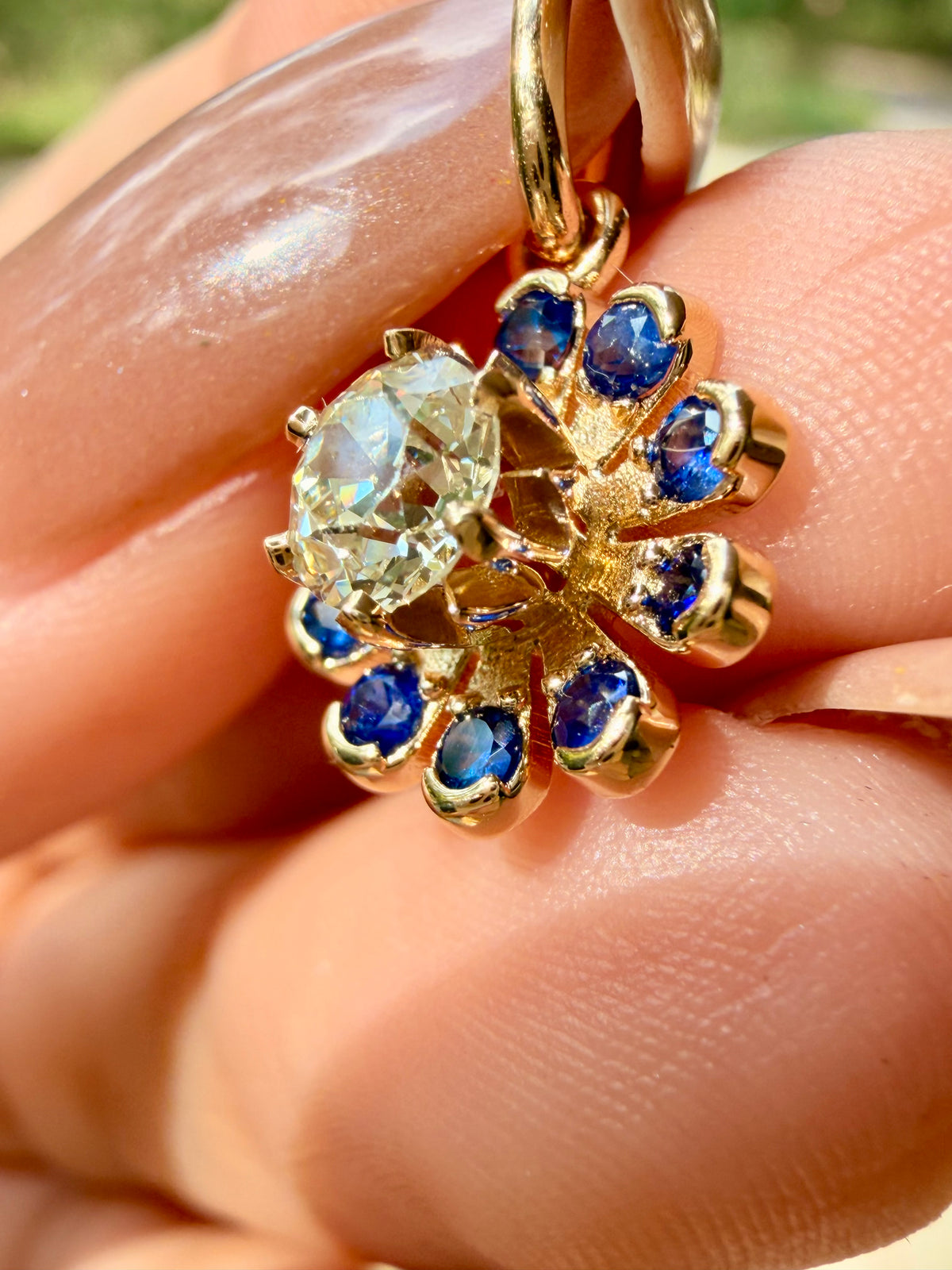 3GOG Natural Antique Diamond and Blue Sapphire Garden Party Flower Pendant 14K - Oct 2026 drop