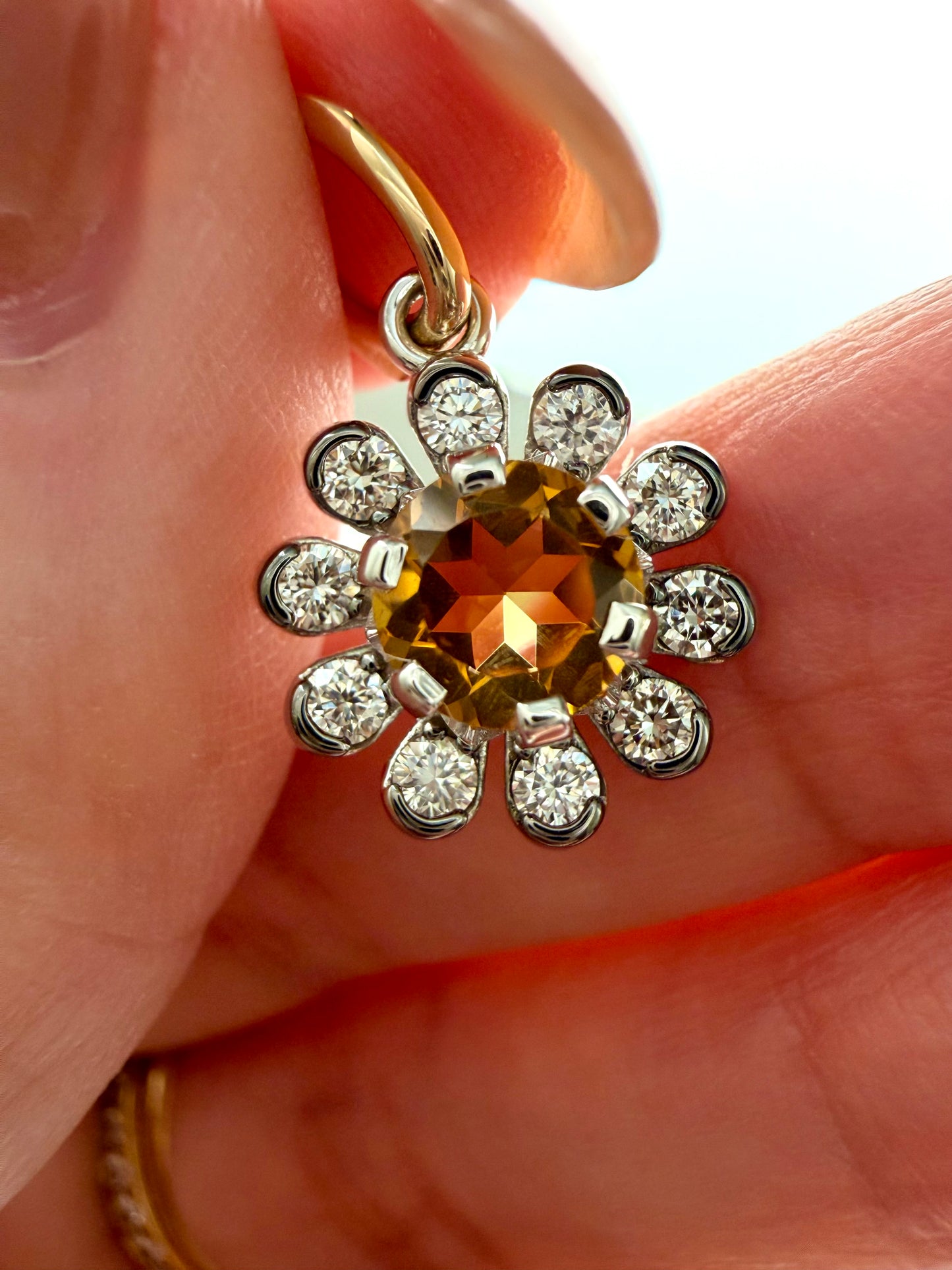 3GOG Natural Citrine and Diamond Garden Party Flower Pendant 14K
