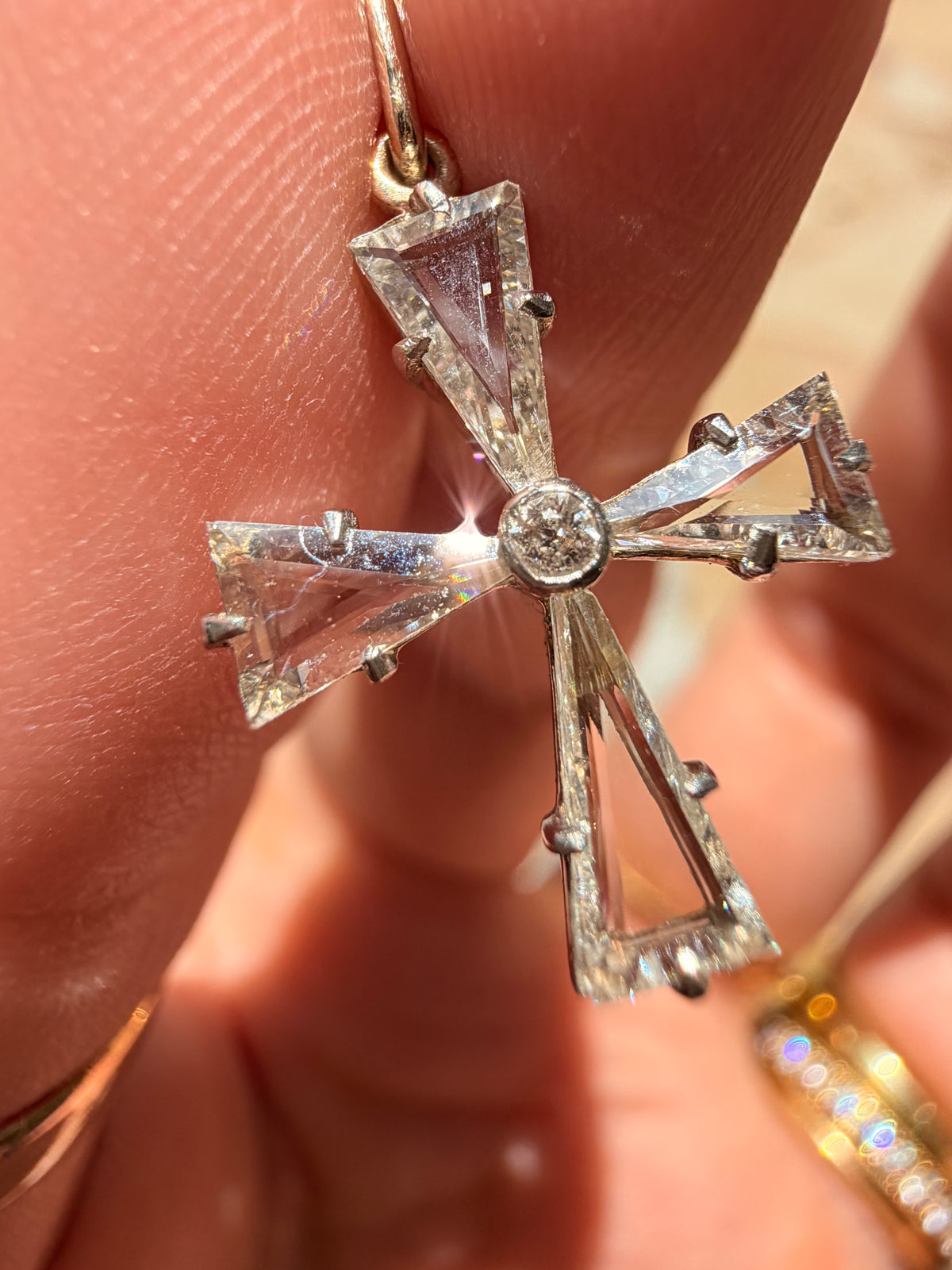 Antique 18K and platinum .33ctw portrait cut and old cut diamond cross pendant