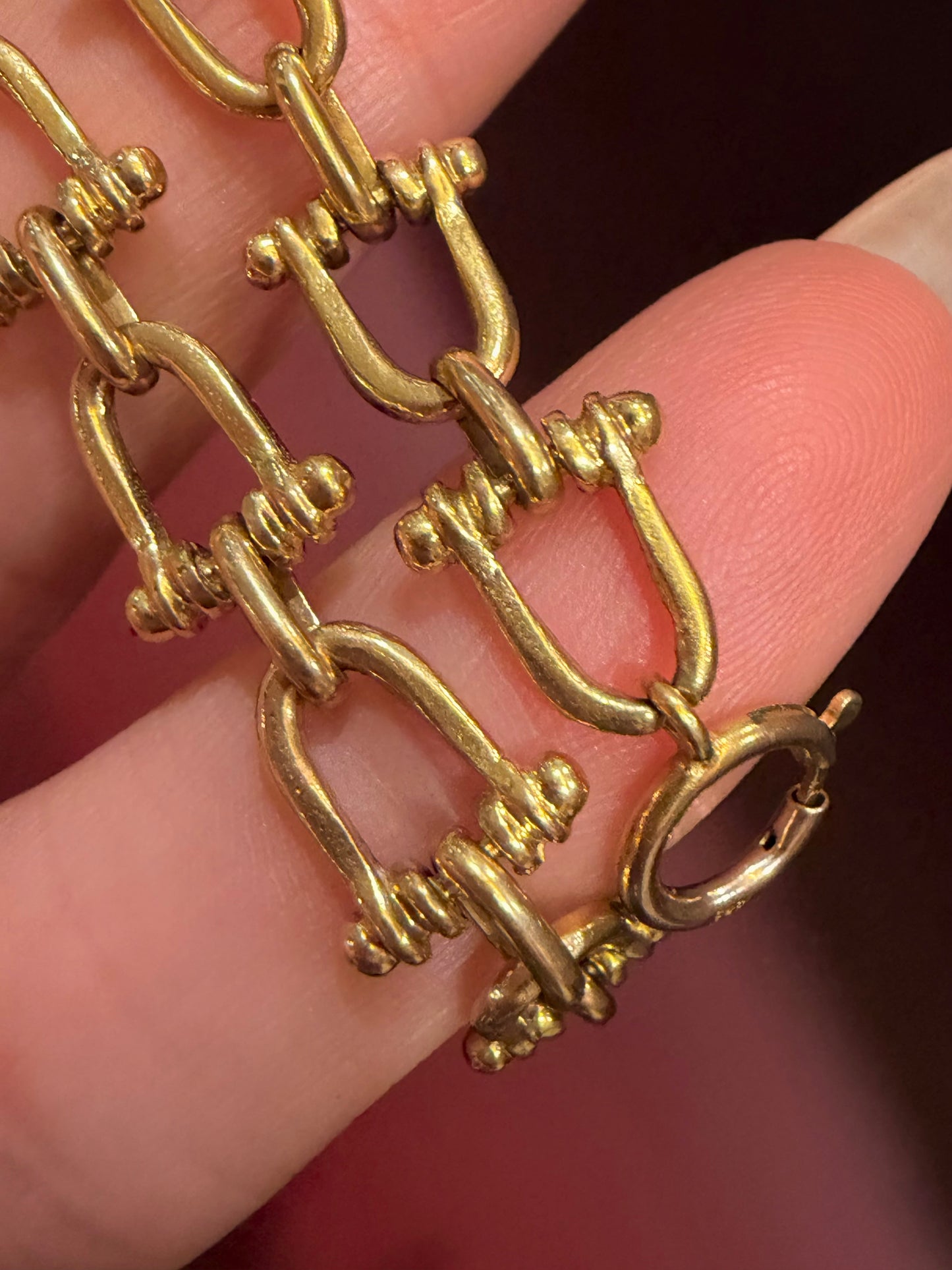 Vintage yellow 18K fancy link bracelet with 14K spring clasp, 7.5 inch