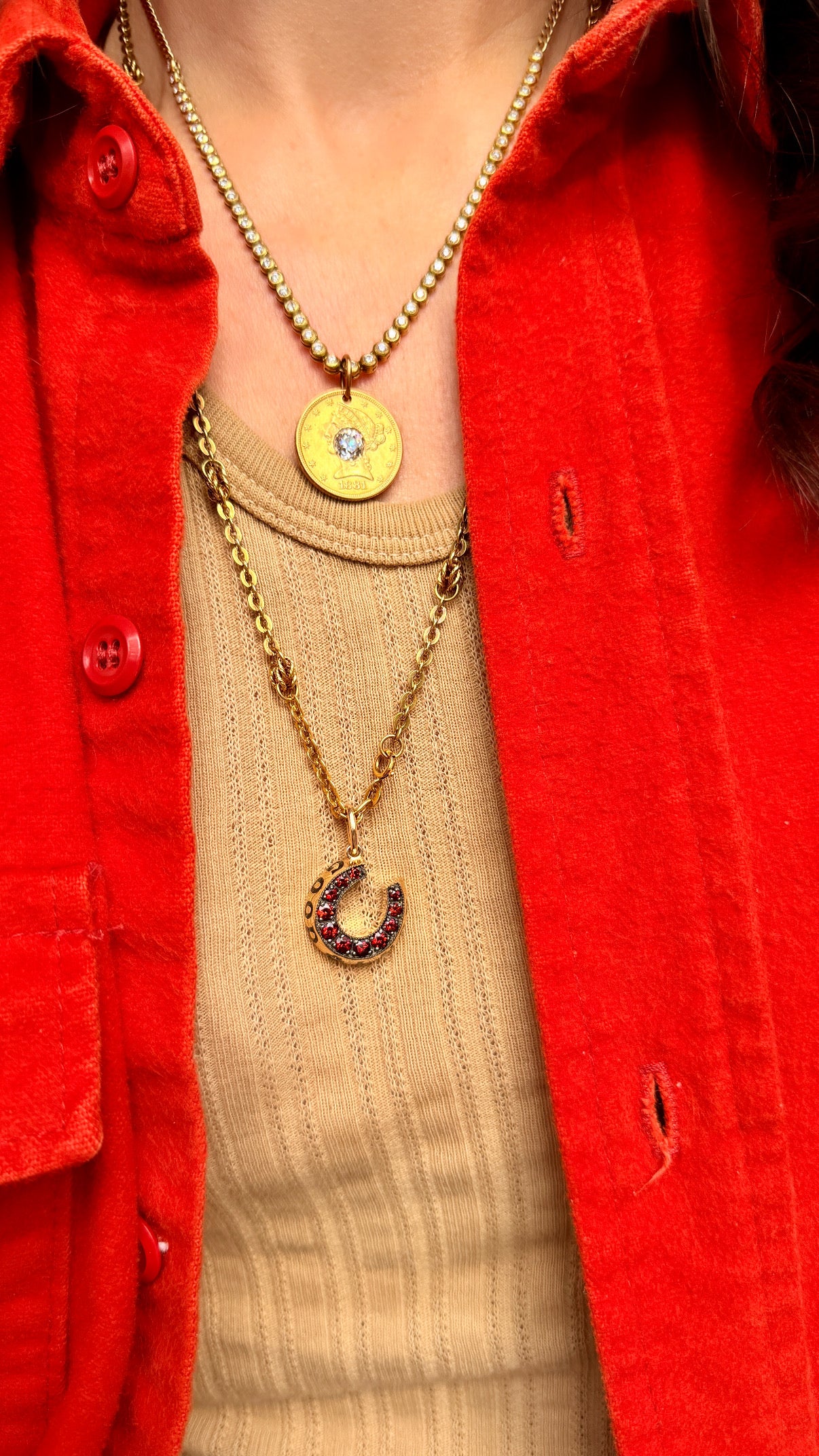 3GOG original yellow 14K Good Luck Garnet Horseshoe - Ready to ship