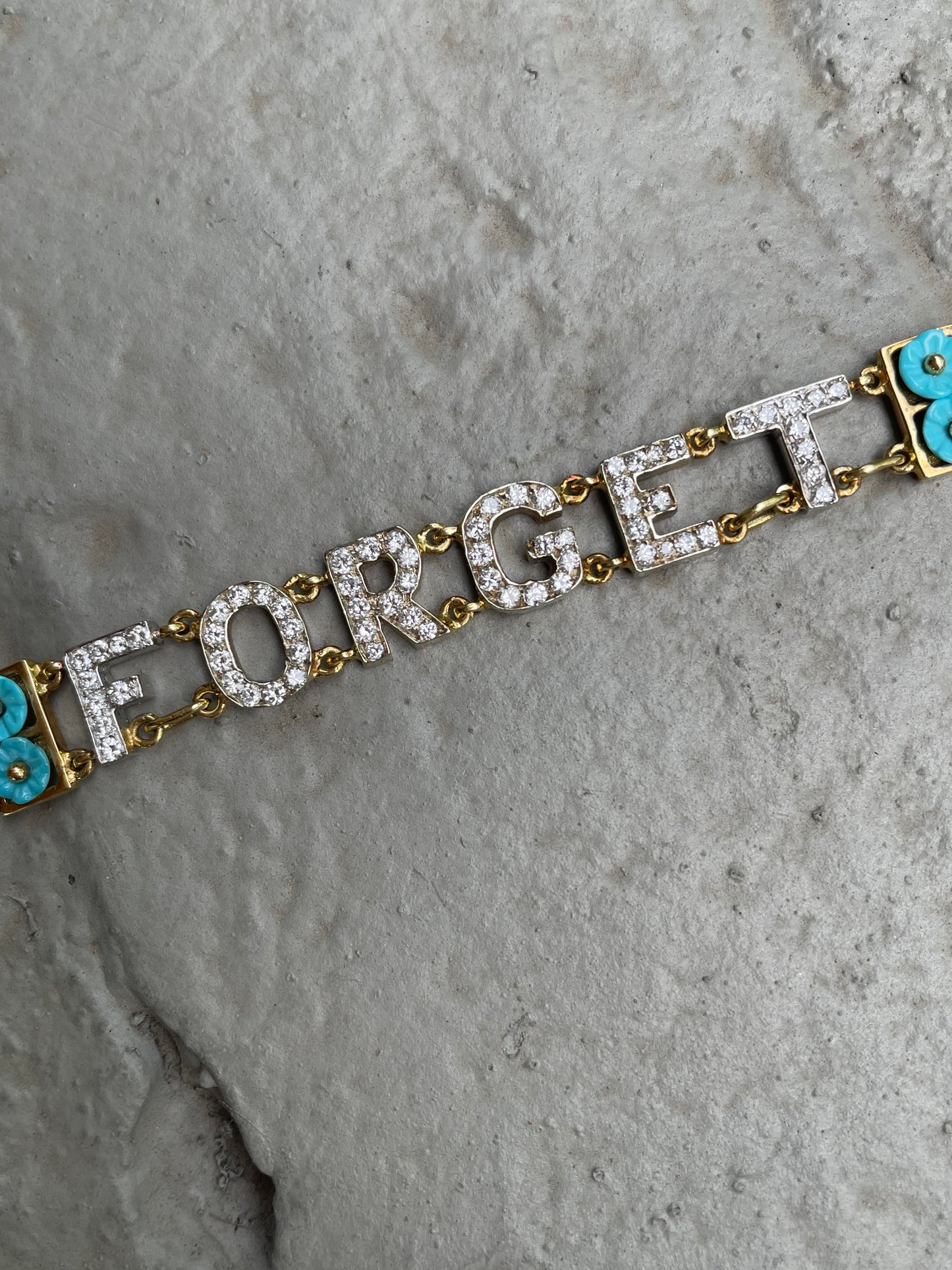 Vintage Yellow 18K turquoise and diamond Forget Me Not bracelet