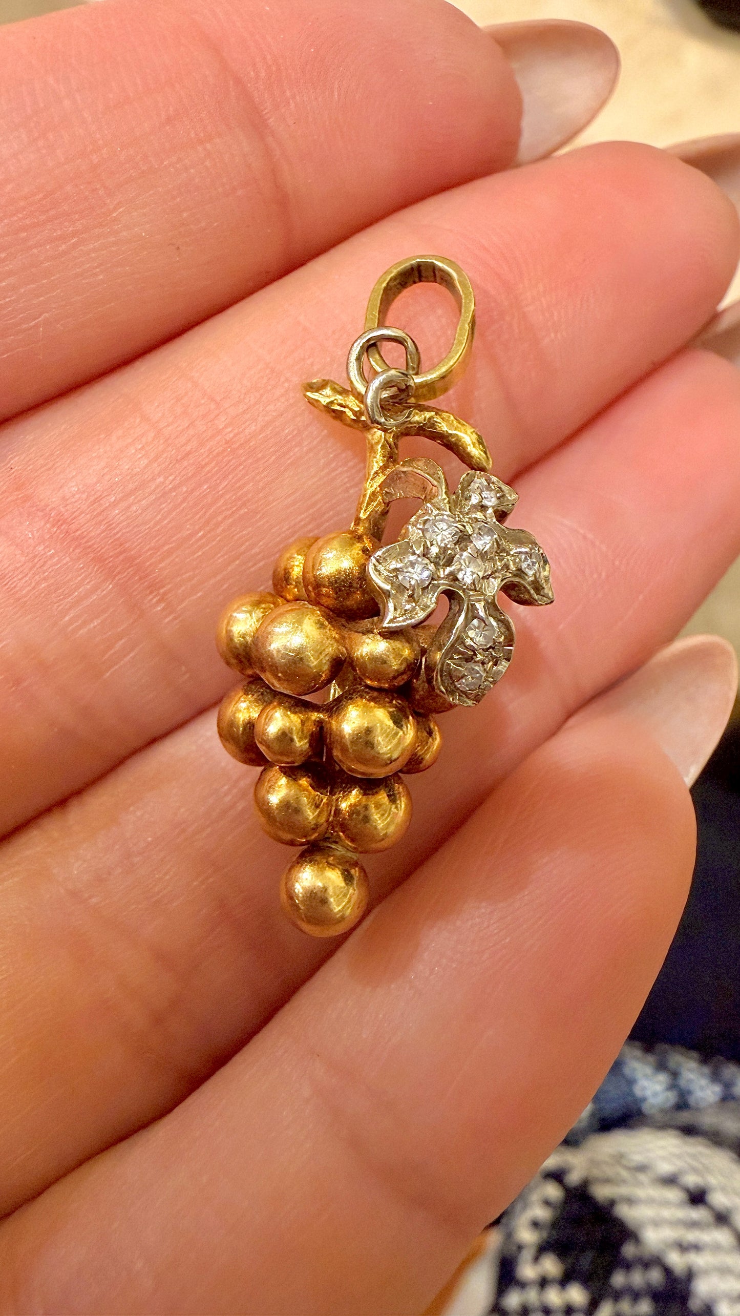 Vintage yellow 18K approx .08 ctw diamond grapes cluster pendant