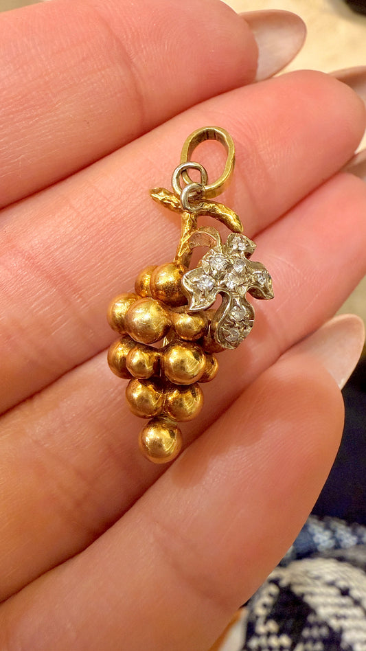 Vintage yellow 18K approx .08 ctw diamond grapes cluster pendant