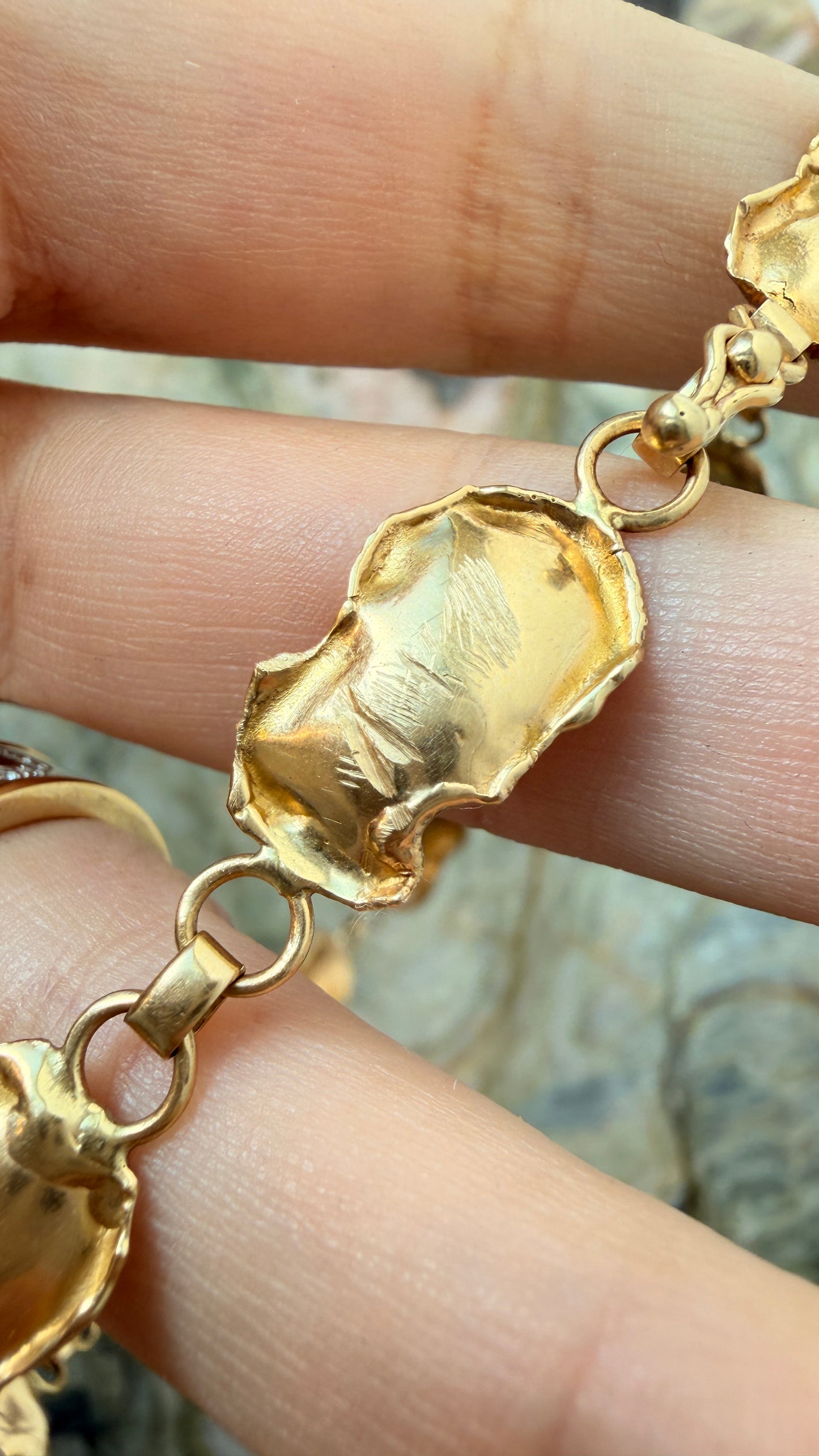 Vintage yellow 18K organic reversible petal chain, 16.5 inch