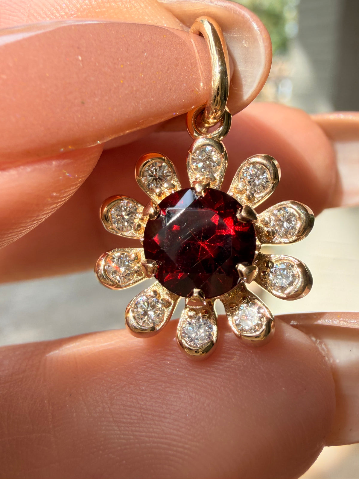 3GOG Natural Red Garnet and Diamond Flower Pendant 14K - Oct 2026 drop