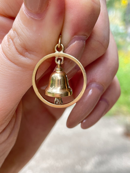 Vintage yellow 14K approx .07 ctw diamond dangling bell charm