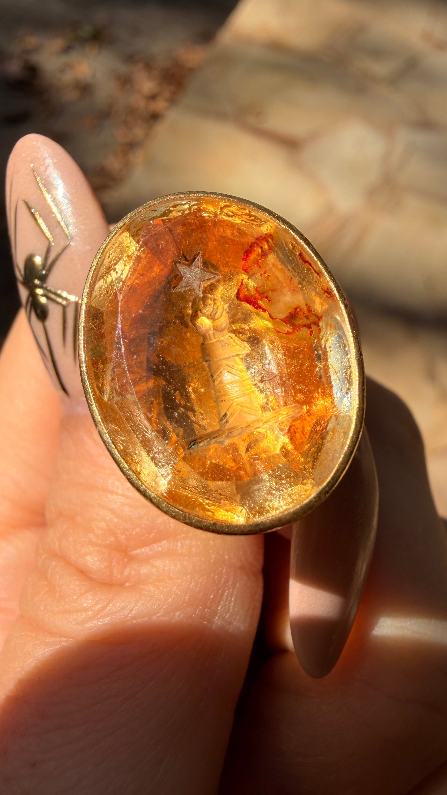 Antique yellow 18K gold carved foil backed citrine fob