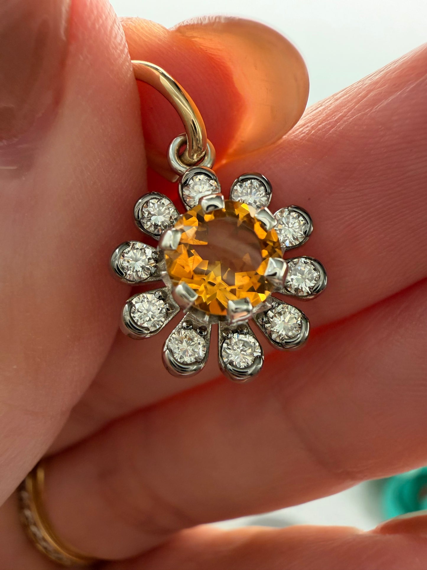 3GOG Natural Citrine and Diamond Garden Party Flower Pendant 14K