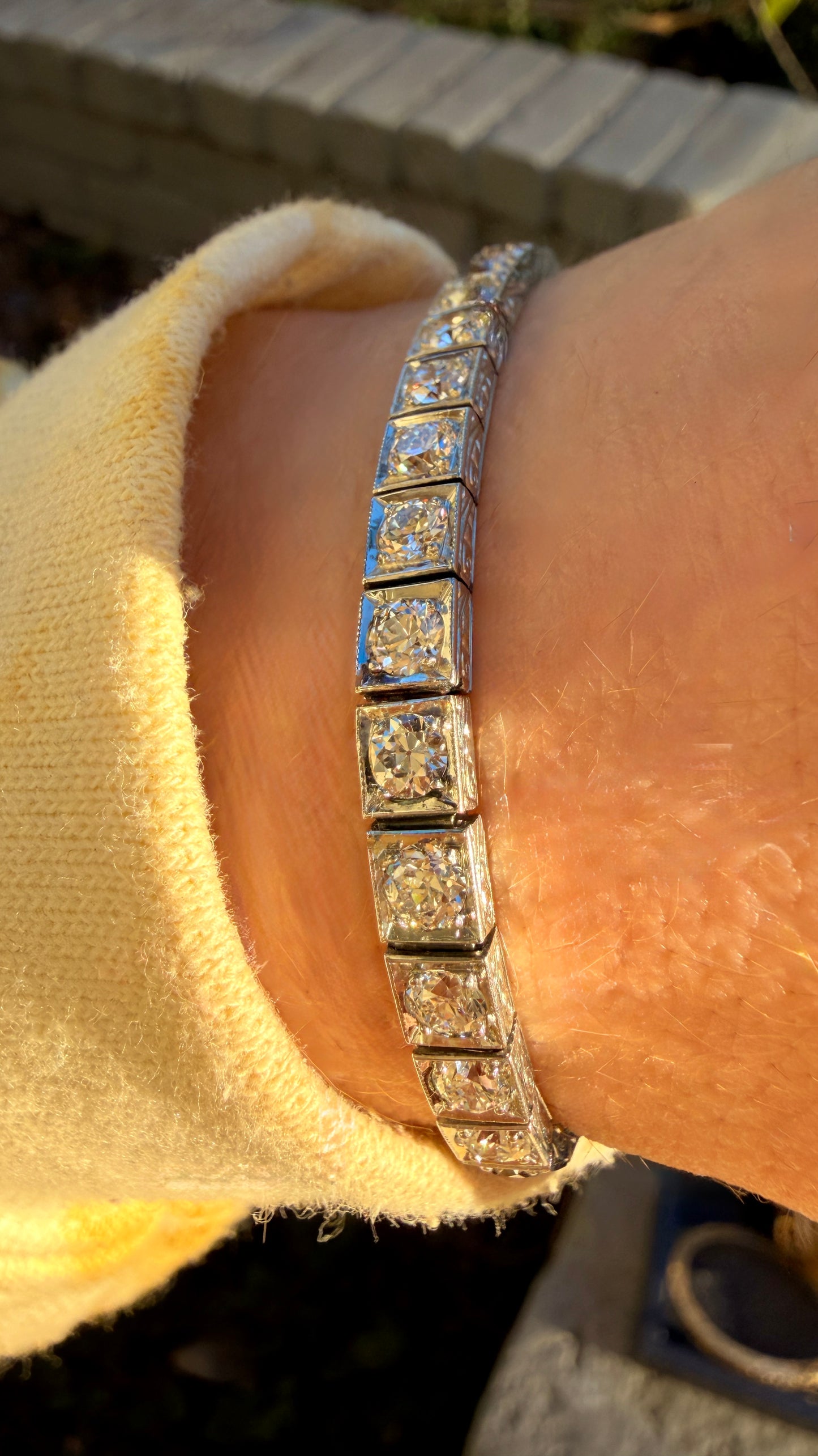 Antique Platinum approx 6ctw Old Mine Cut Diamond and European Cut Diamond Line bracelet, 6.5 inch