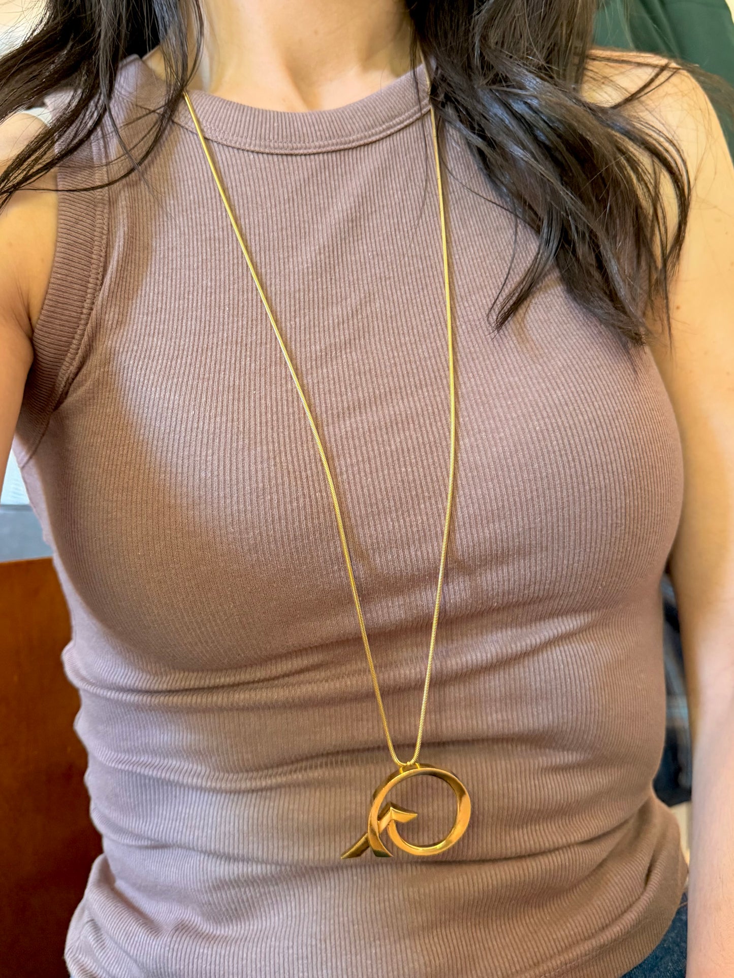 Vintage yellow 18K Paloma Picasso for Tiffany & Co large Arrow pendant on Snake chain, 35 inch long