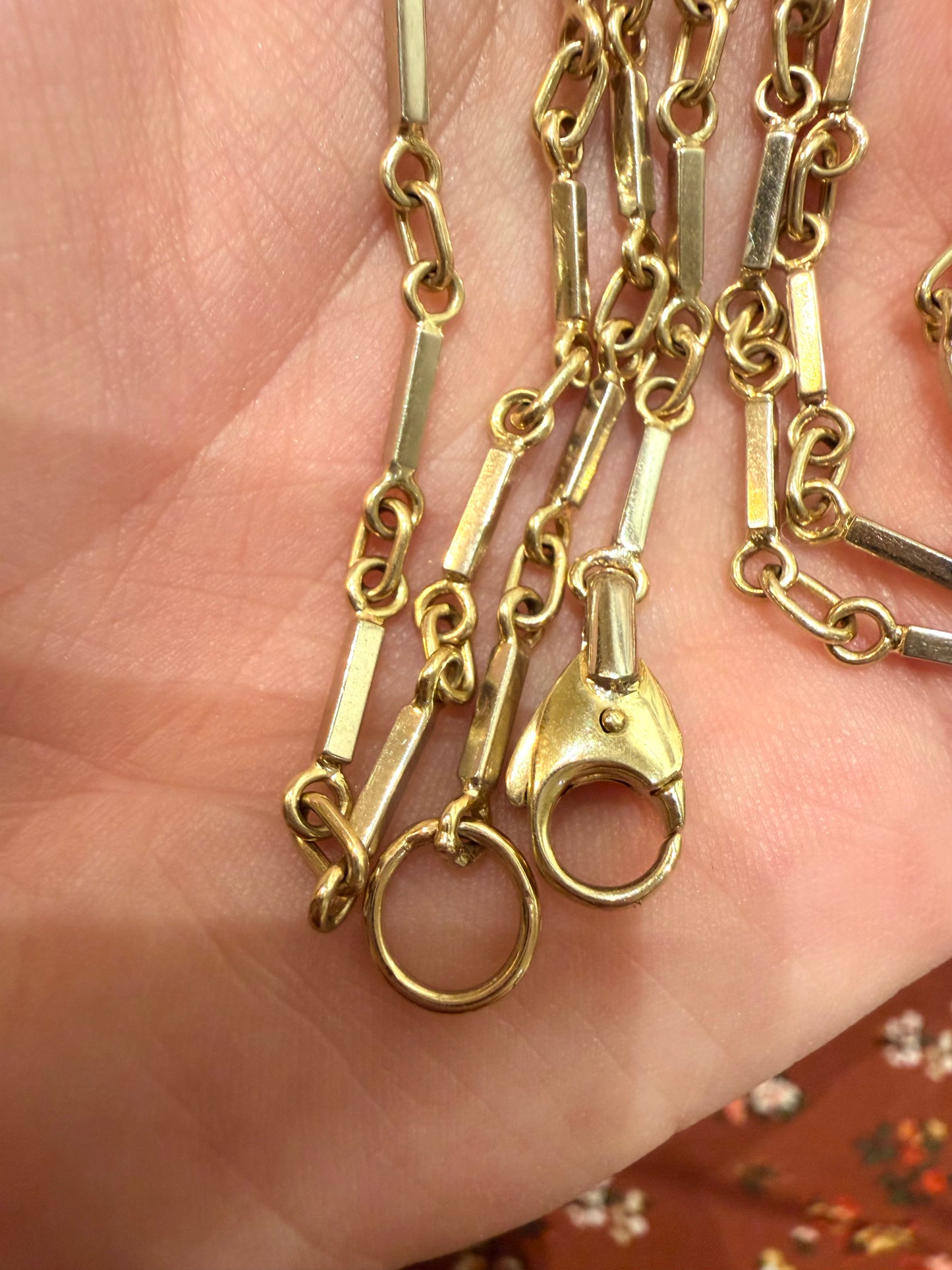 Vintage yellow and white 14K bar link chain, 24.5 inch
