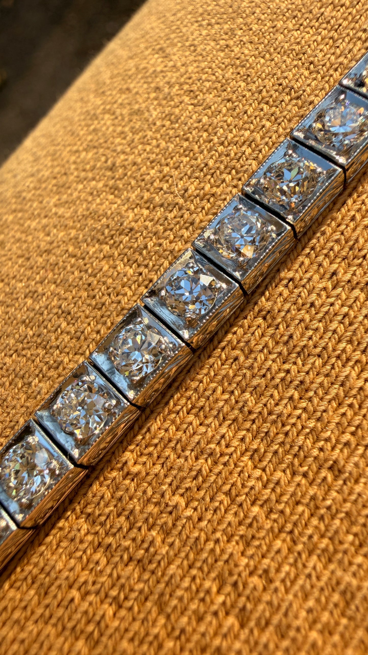 Antique Platinum approx 6ctw Old Mine Cut Diamond and European Cut Diamond Line bracelet, 6.5 inch